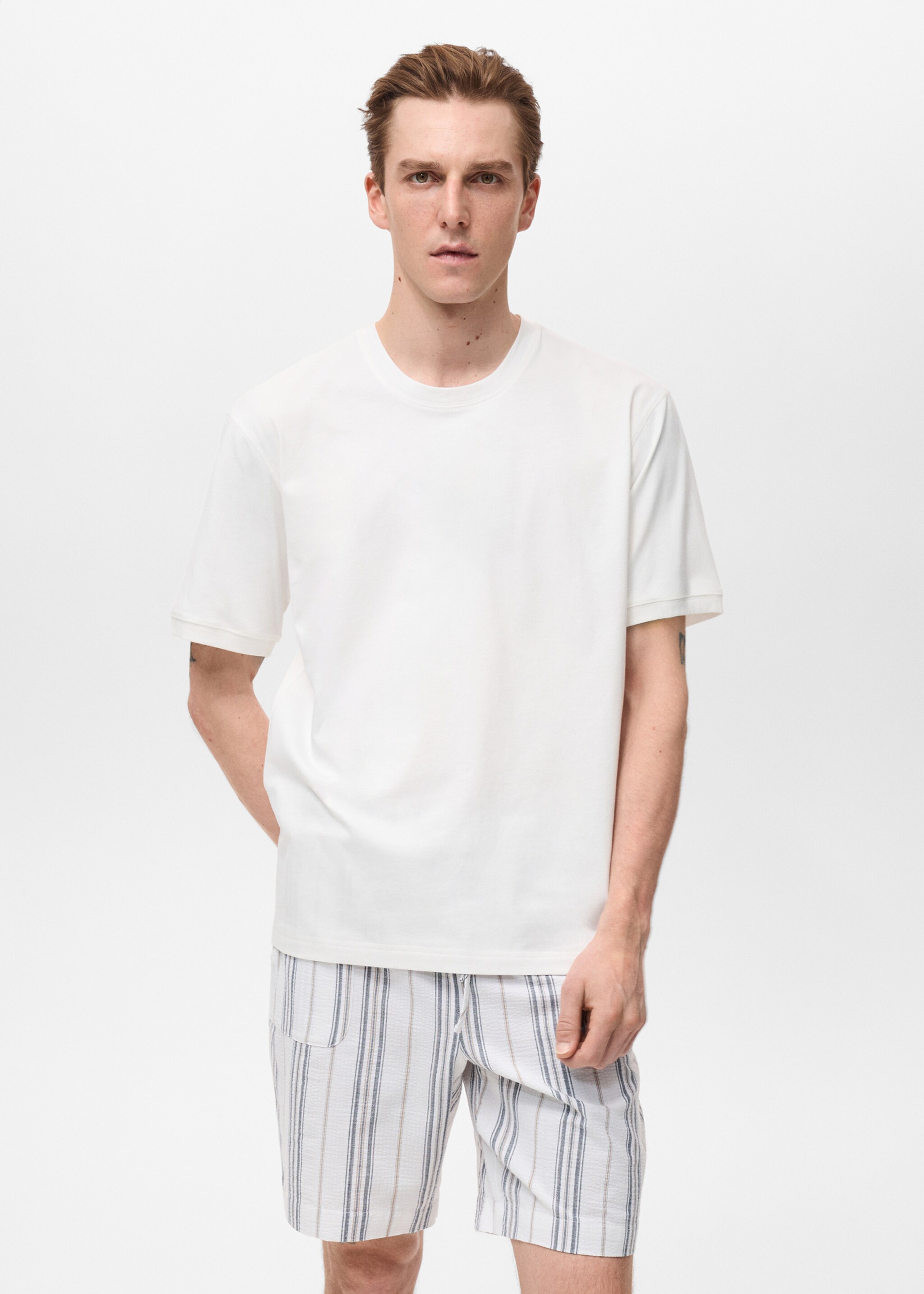 Pack of 100% cotton short pyjamas - Medium plane, Ecru. Ref: 87085938-00.