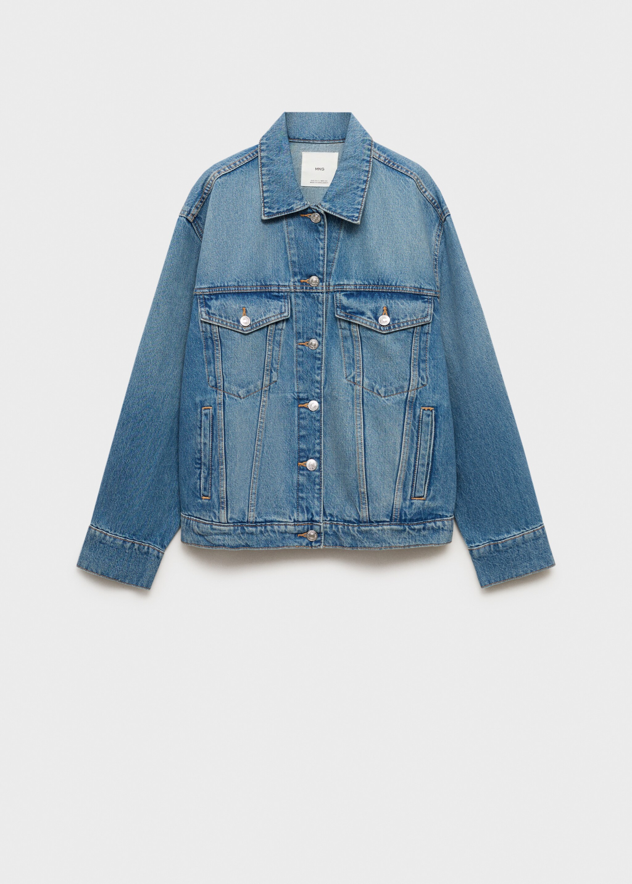 Oversized denim jacket with pockets - Article without model, Medium Blue. Ref: 87085953-00.