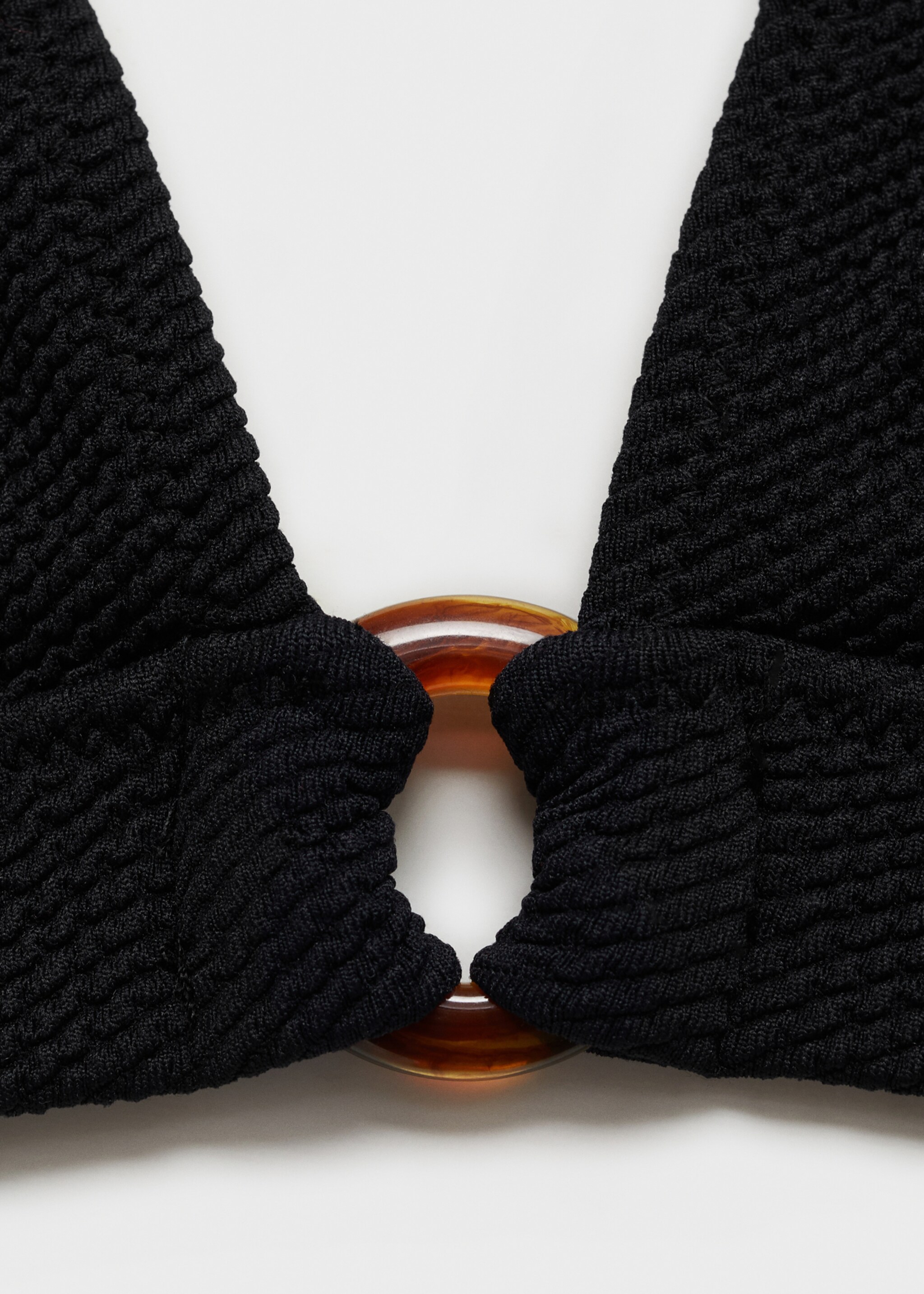 Textured bikini top with decorative ring - Details of the article 8, Black. Ref: 87085959-00.