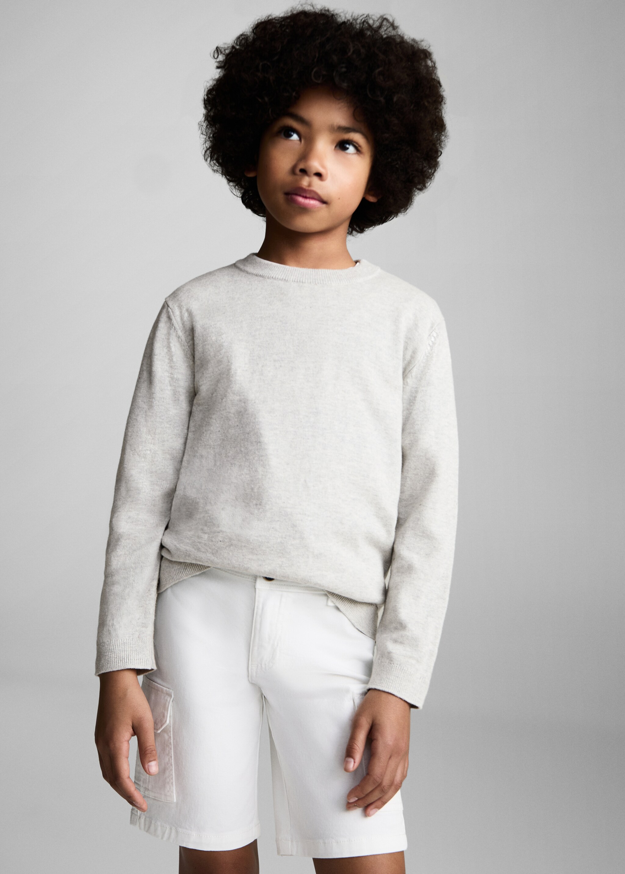 Pull-over jaspé coton - Plan moyen, Gris chiné moyen. Ref: 87085979-00.