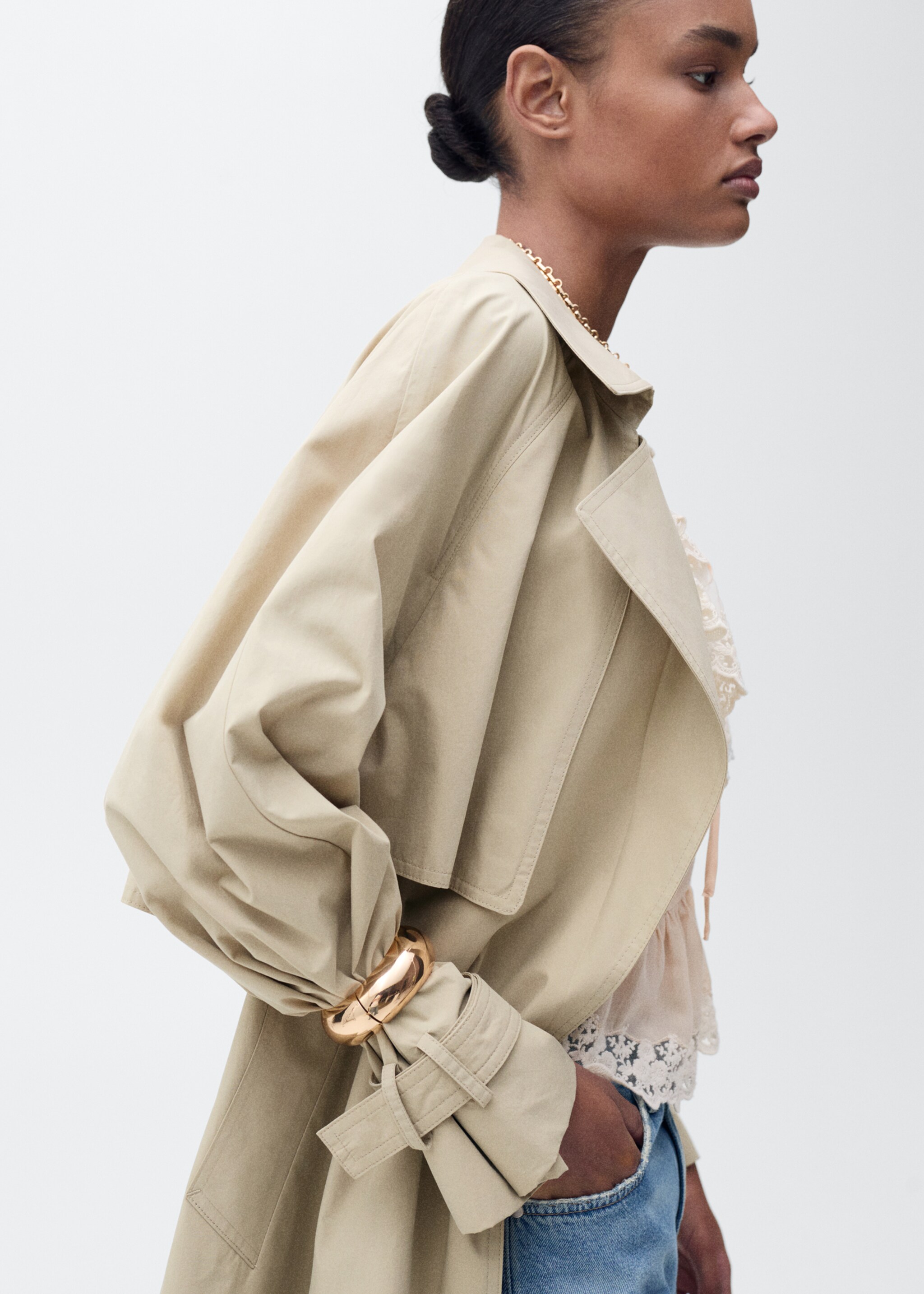 Cotton trench coat with belt - Medium plane, Beige. Ref: 87086343-00.