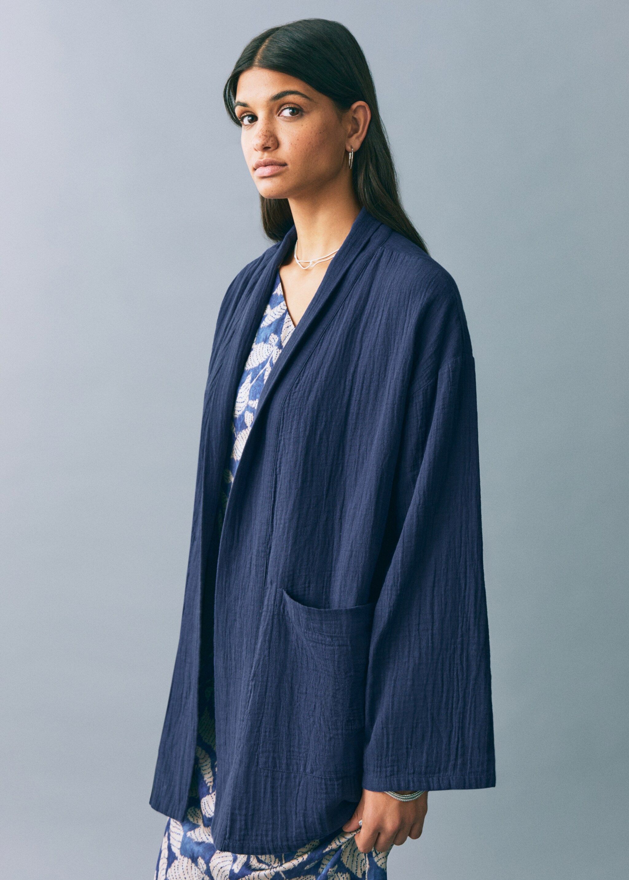 Bamboo kimono jacket - Medium plane, Dark Navy. Ref: 87086356-00.
