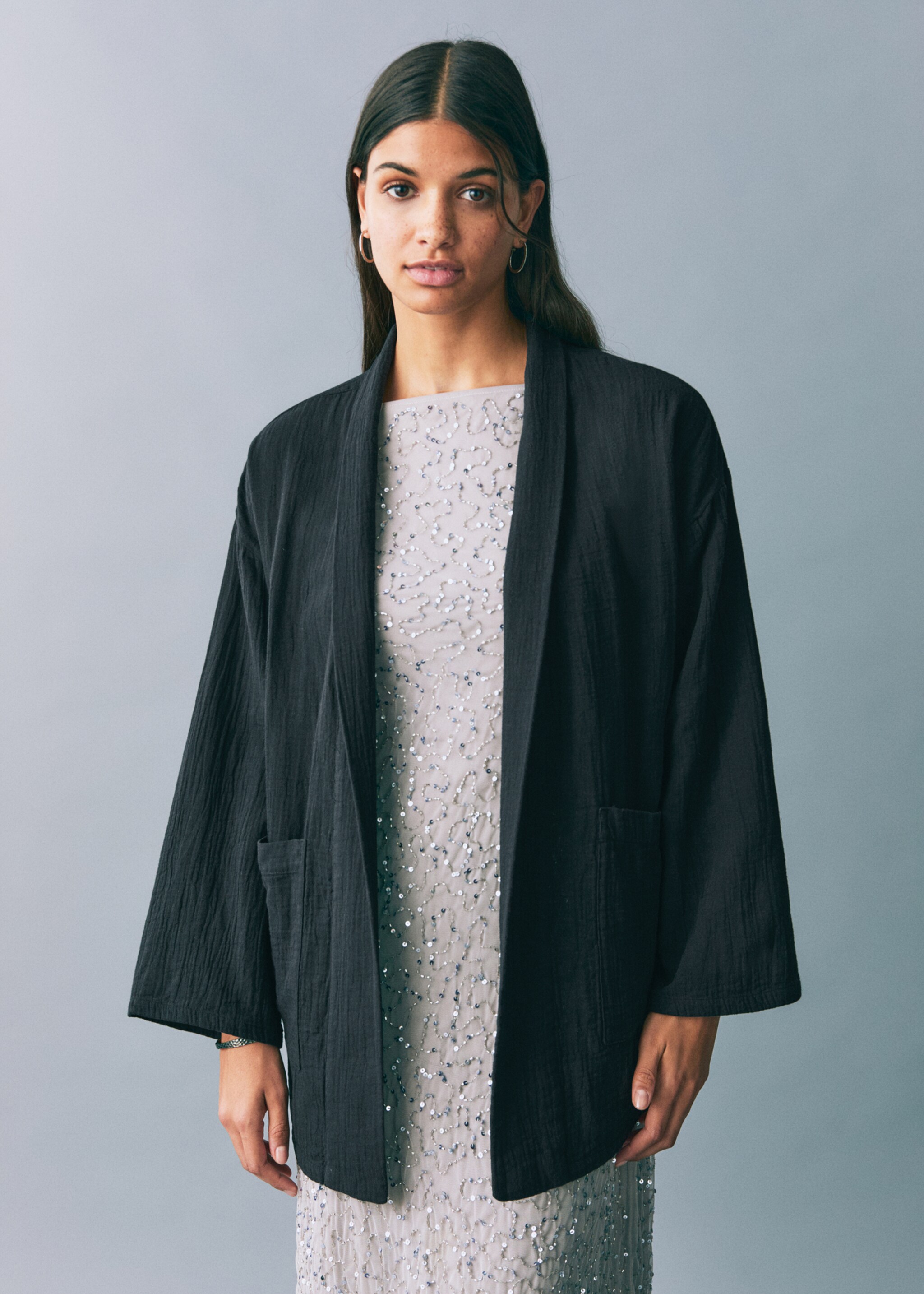 Bamboo kimono jacket - Medium plane, Black. Ref: 87086356-00.
