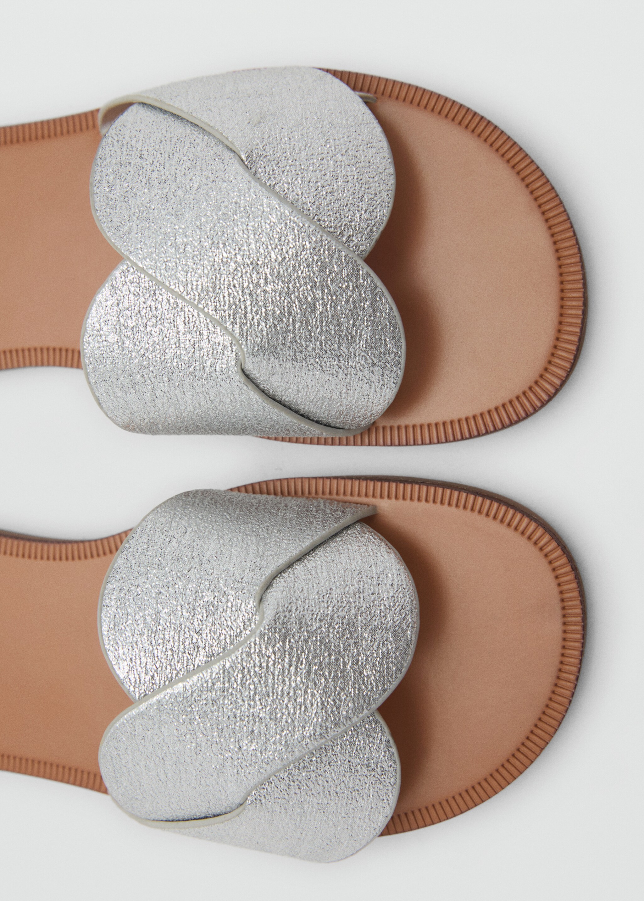 Metallic interlaced sandals - Details of the article 1, Silver. Ref: 87086357-00.
