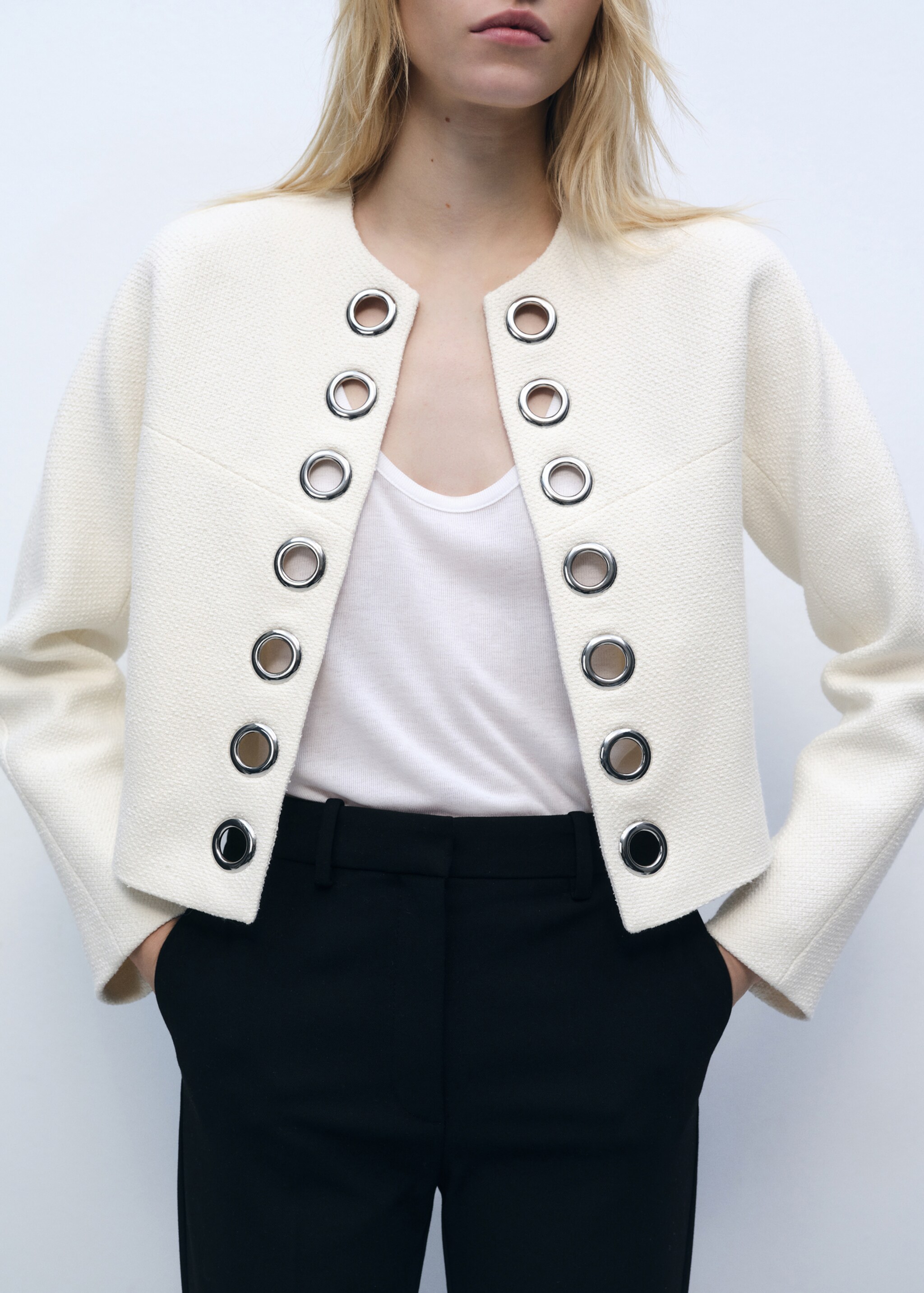 Cotton jacket with die-cut trim - Medium plane, White. Ref: 87086372-00.