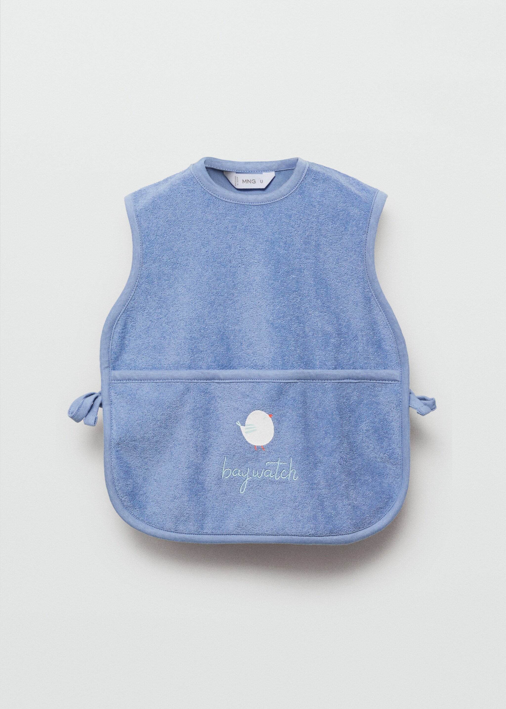 Terry cloth bib with embroidered details - Article without model, Blue. Ref: 87086717-00.