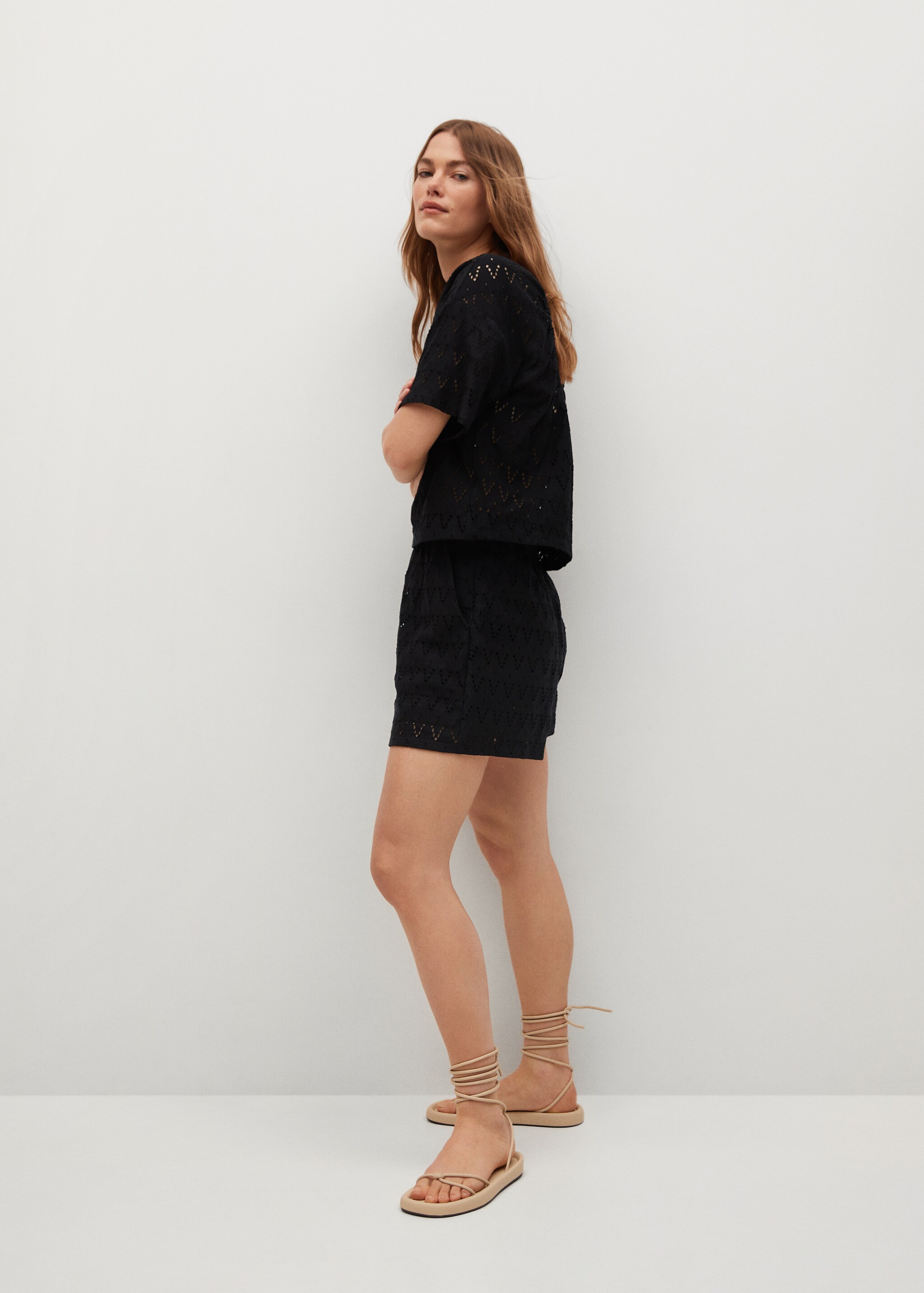 Strick-Baumwollshorts mit Lochmuster - Detail des Artikels 1