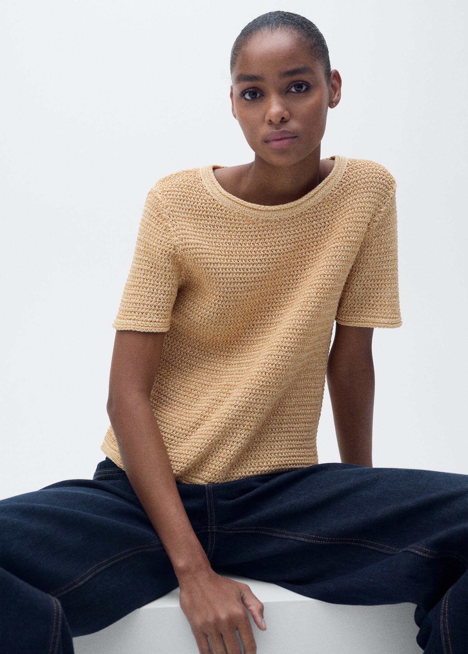 Short-sleeved chunky-knit sweater - Details of the article 2