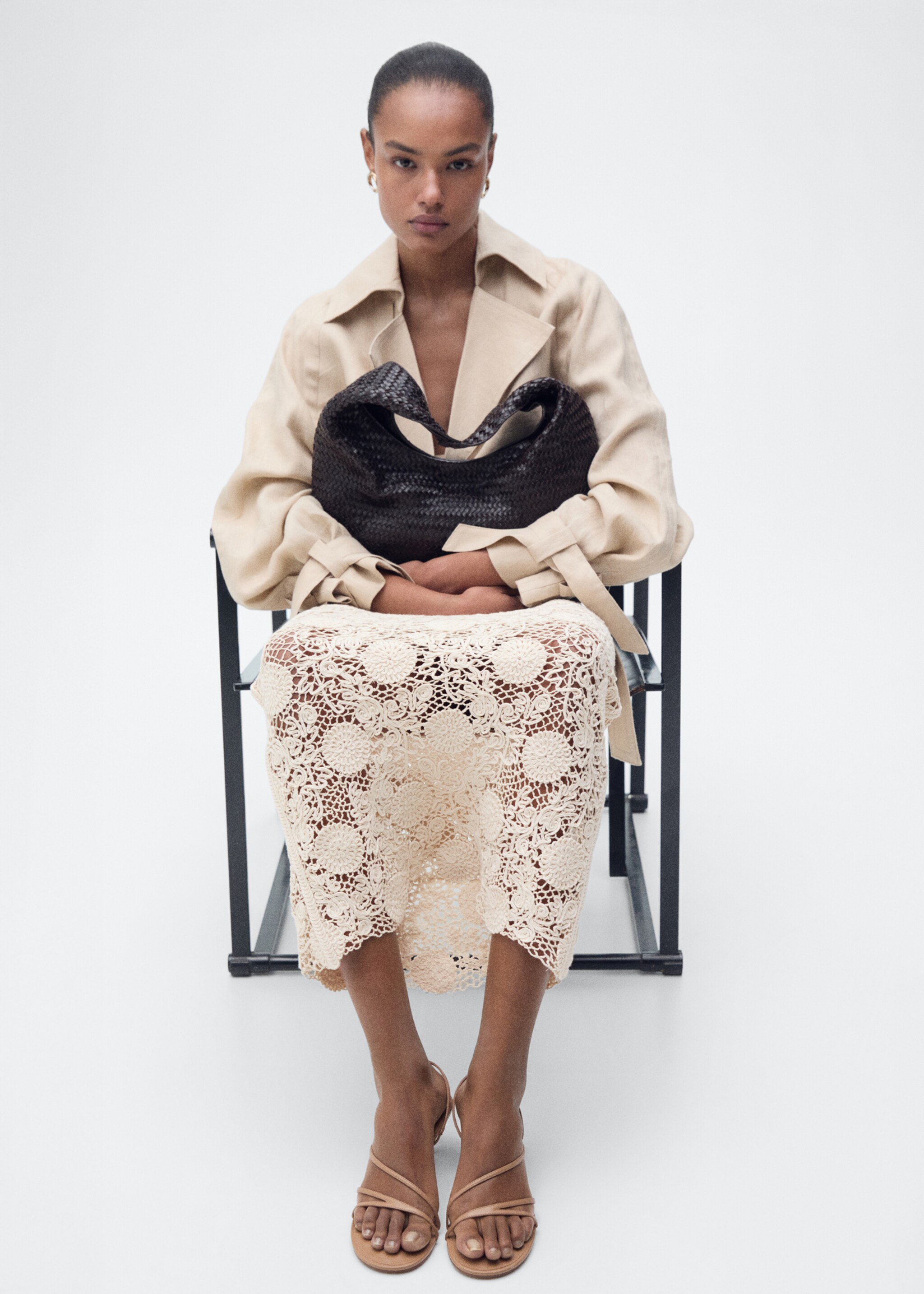 Long crochet floral skirt - Details of the article 6, Ecru. Ref: 87087172-00.