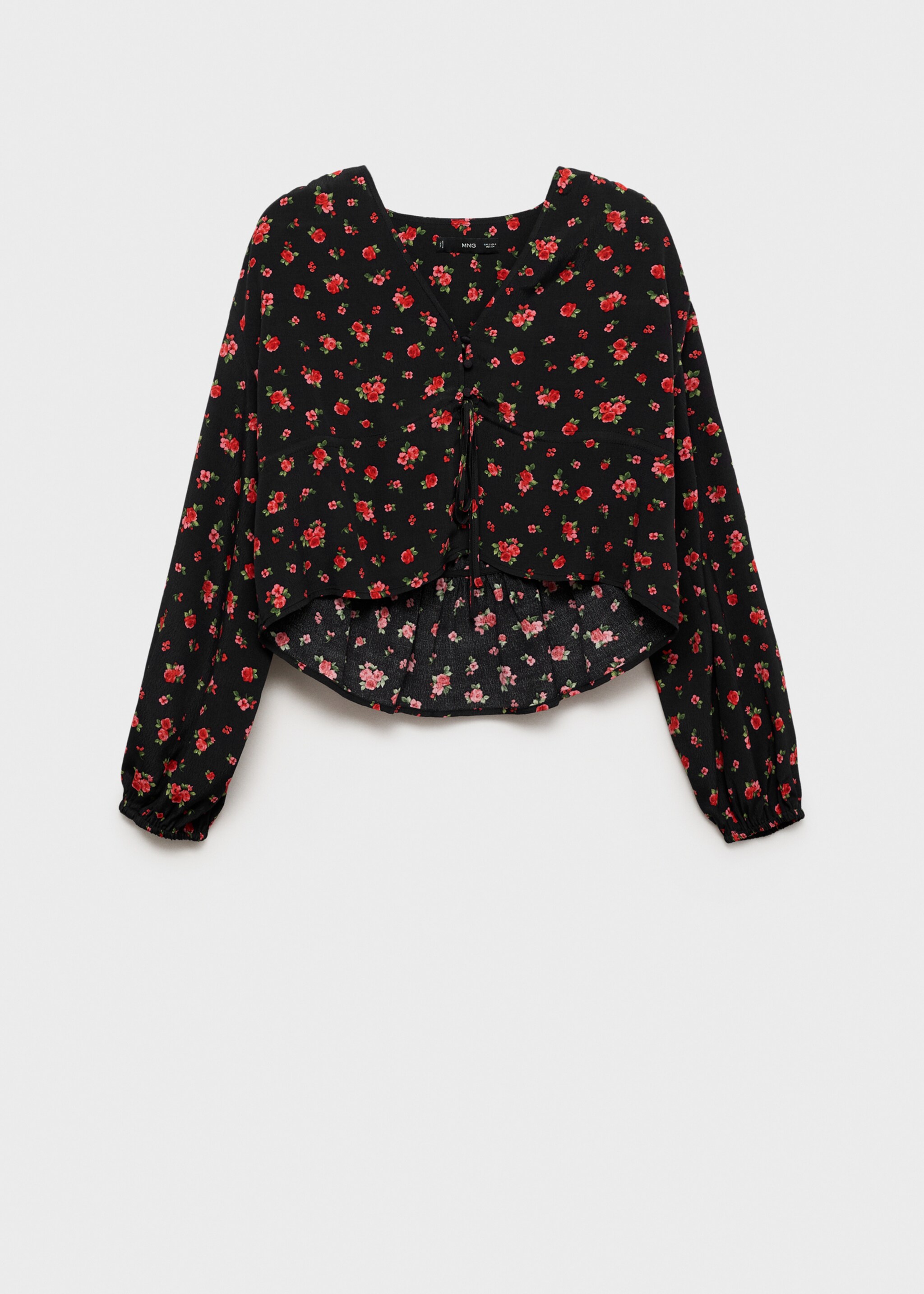 Ruffled floral blouse - Article without model, Black. Ref: 87087175-00.