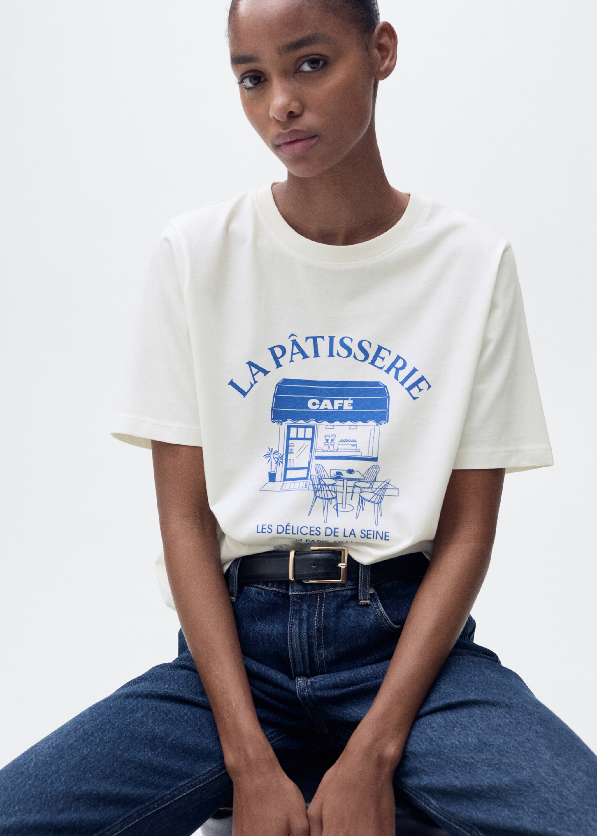 Short-sleeved printed t-shirt - Details of the article 2, Blue. Ref: 87087177-00.