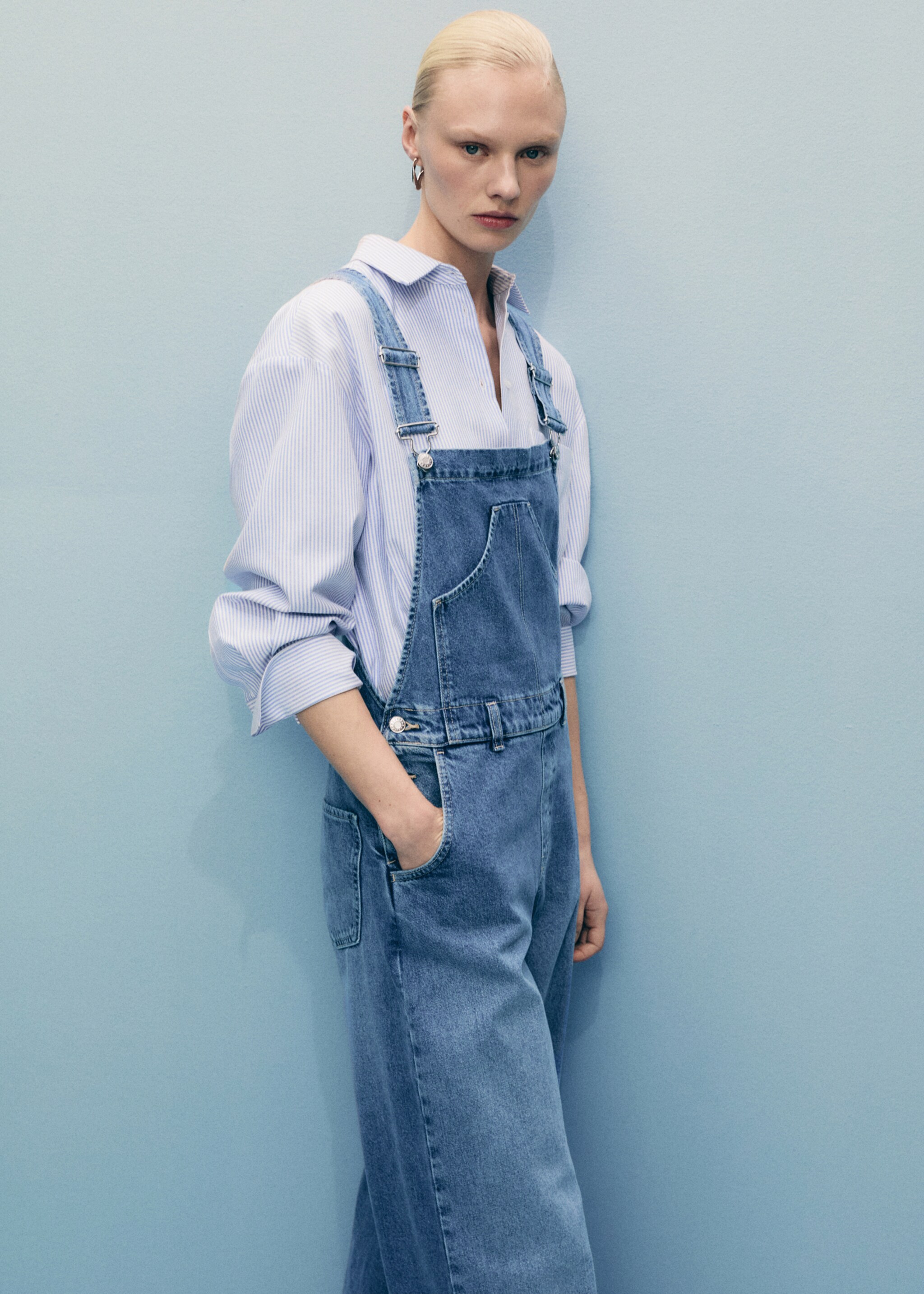 Straight denim dungarees - Medium plane, Medium Blue. Ref: 87087180-00.
