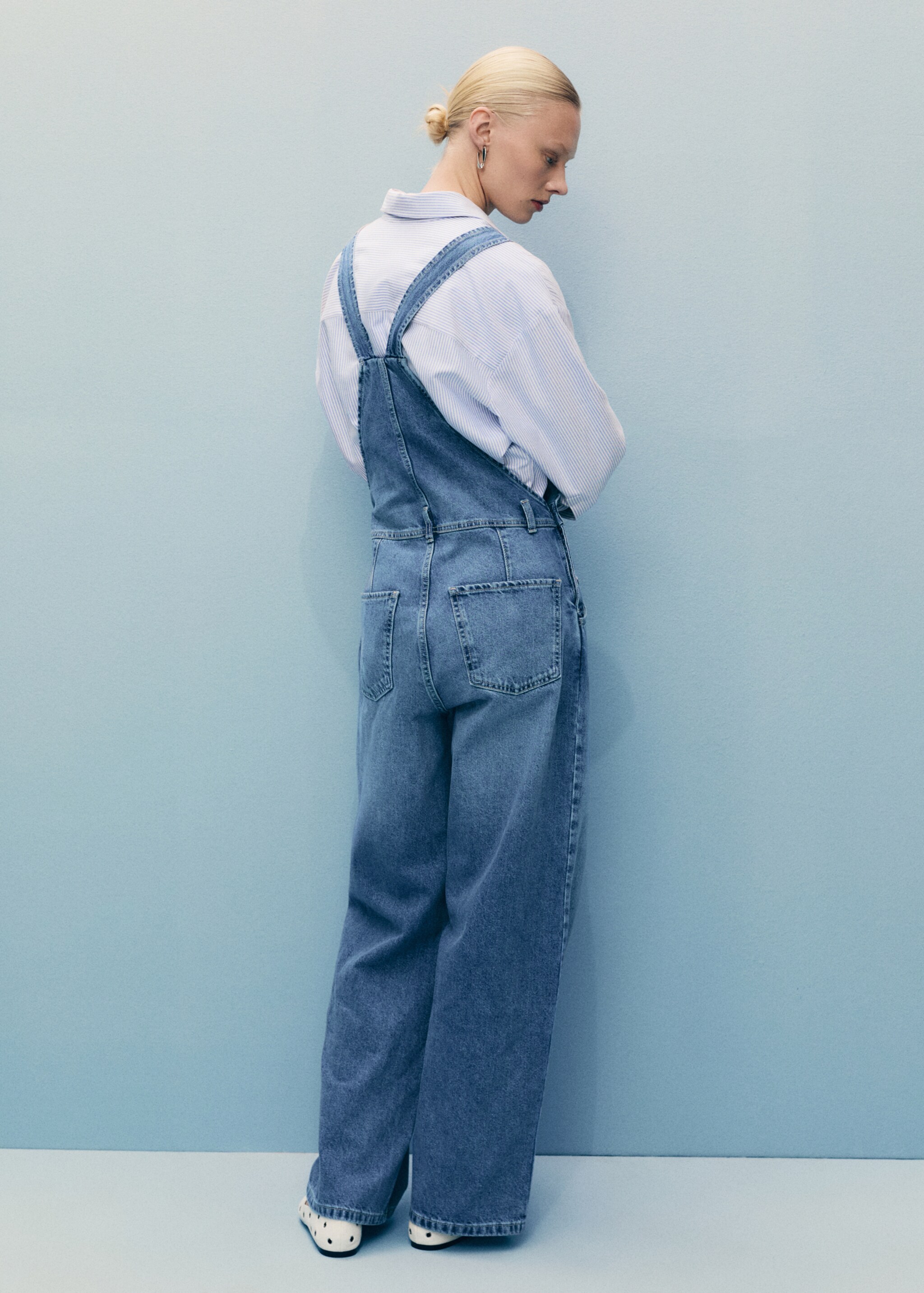 Straight denim dungarees - Reverse of the article, Medium Blue. Ref: 87087180-00.