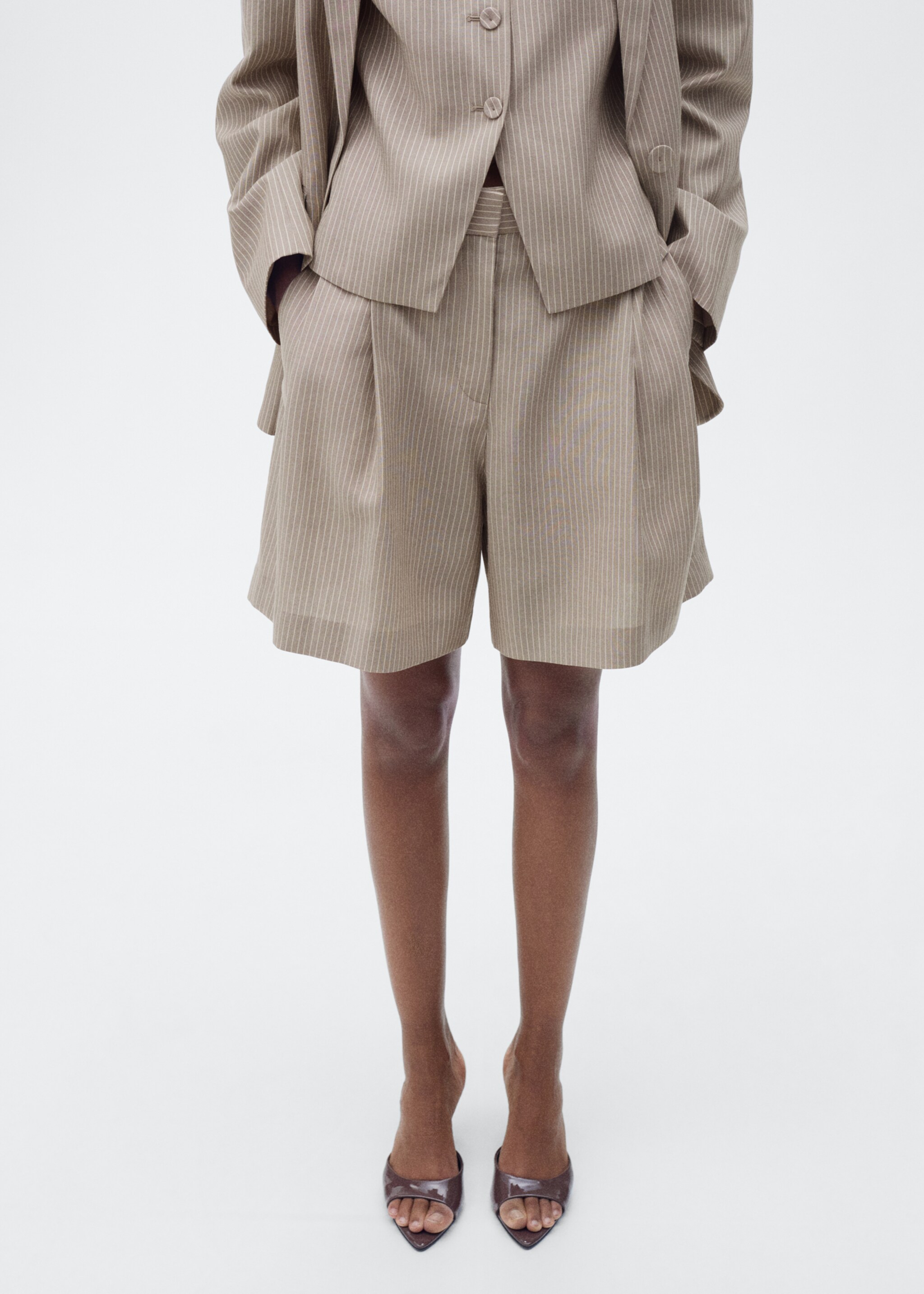 Calções de fato às riscas - Plano médio, Castanho-médio. Ref: 87087186-00.