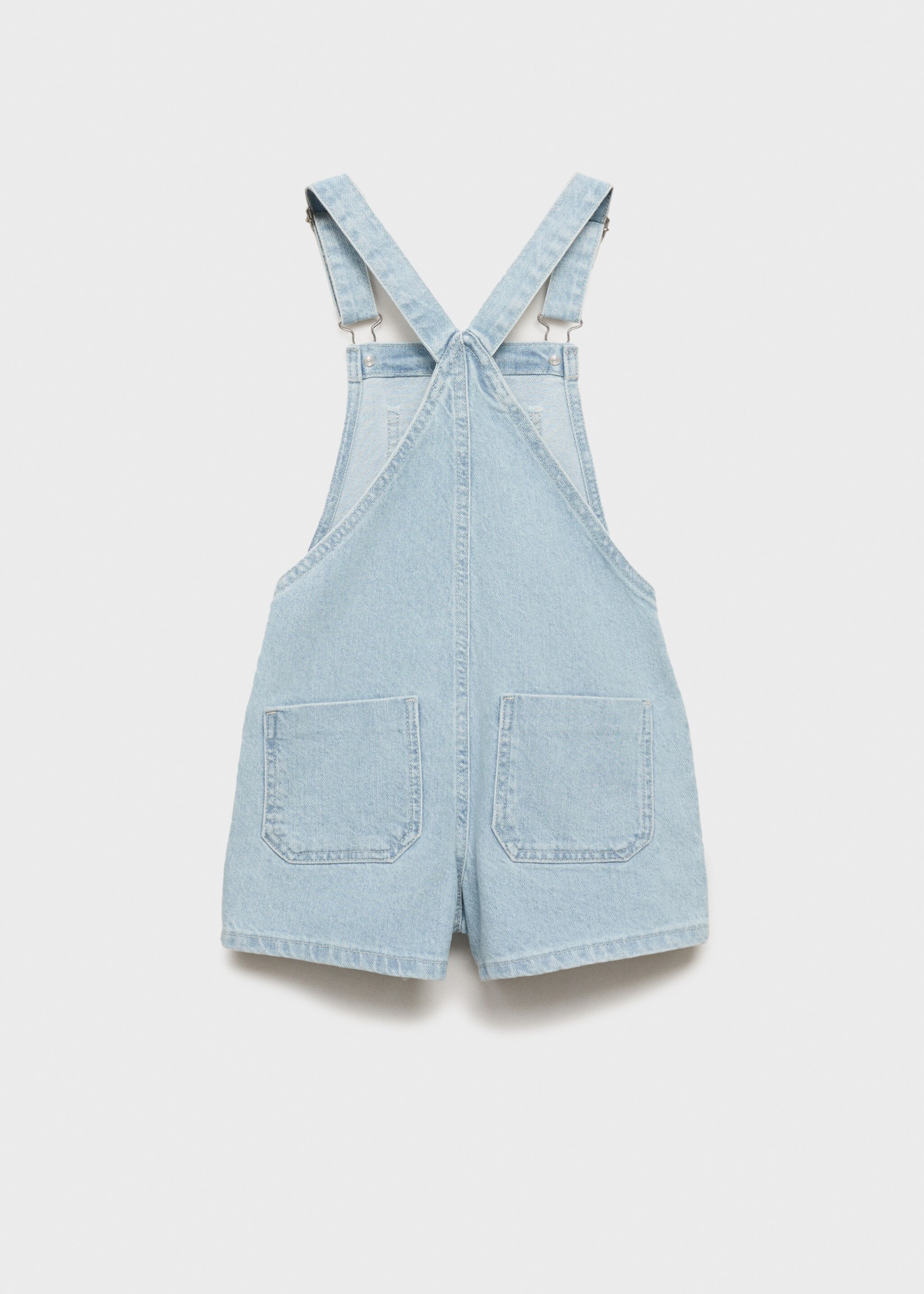 Kurzer Jeans-Latzhose - Rückseite des Artikels, Hellblau. Ref: 87087701-00.