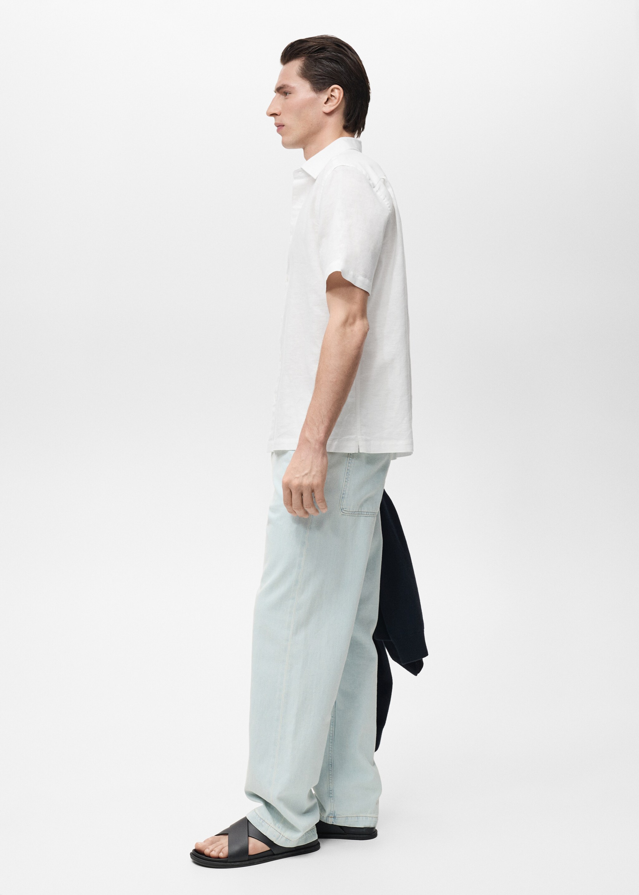 Short sleeve linen-blend shirt - Details of the article 2, White. Ref: 87087889-00.