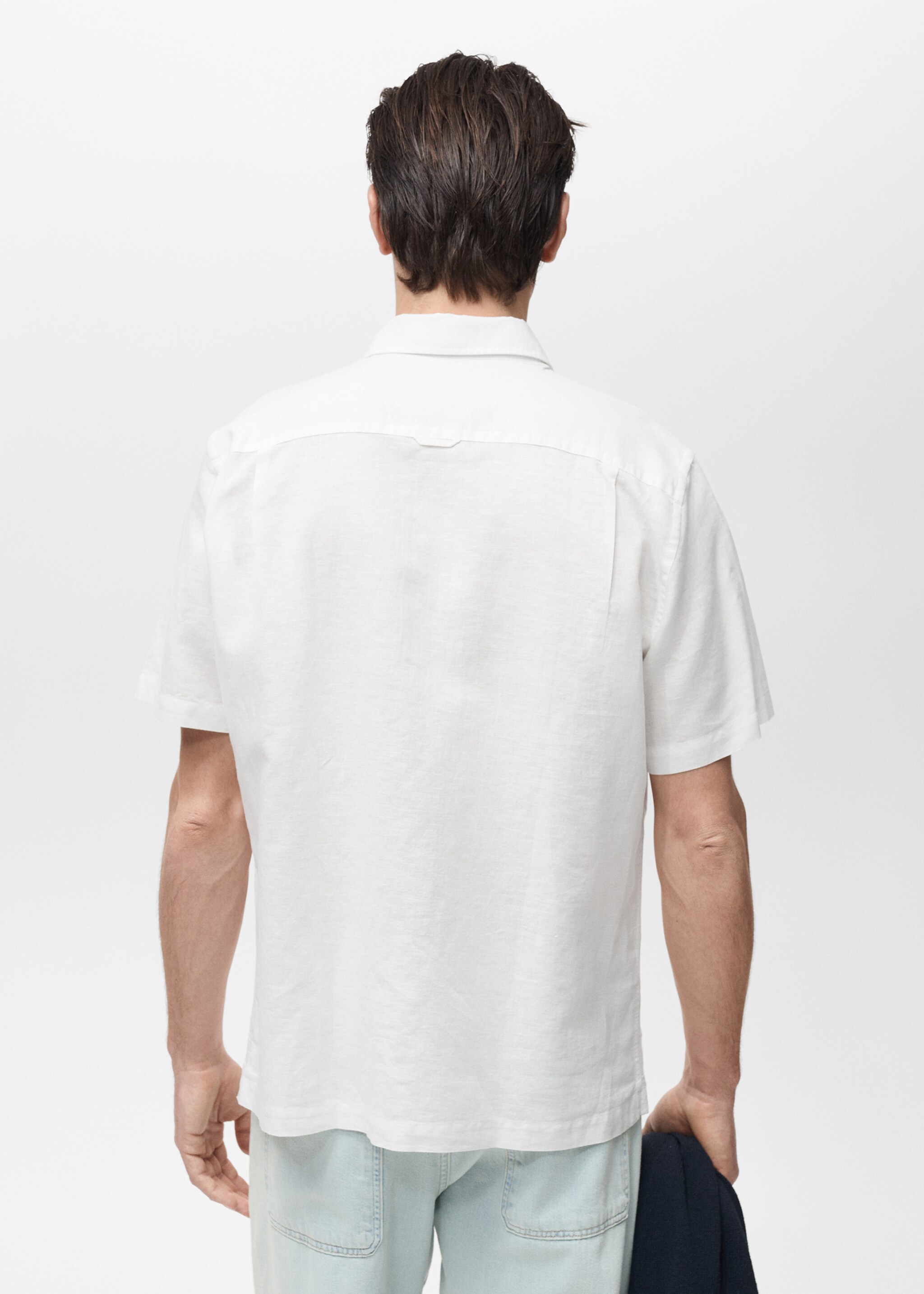 Short sleeve linen-blend shirt - Reverse of the article, White. Ref: 87087889-00.