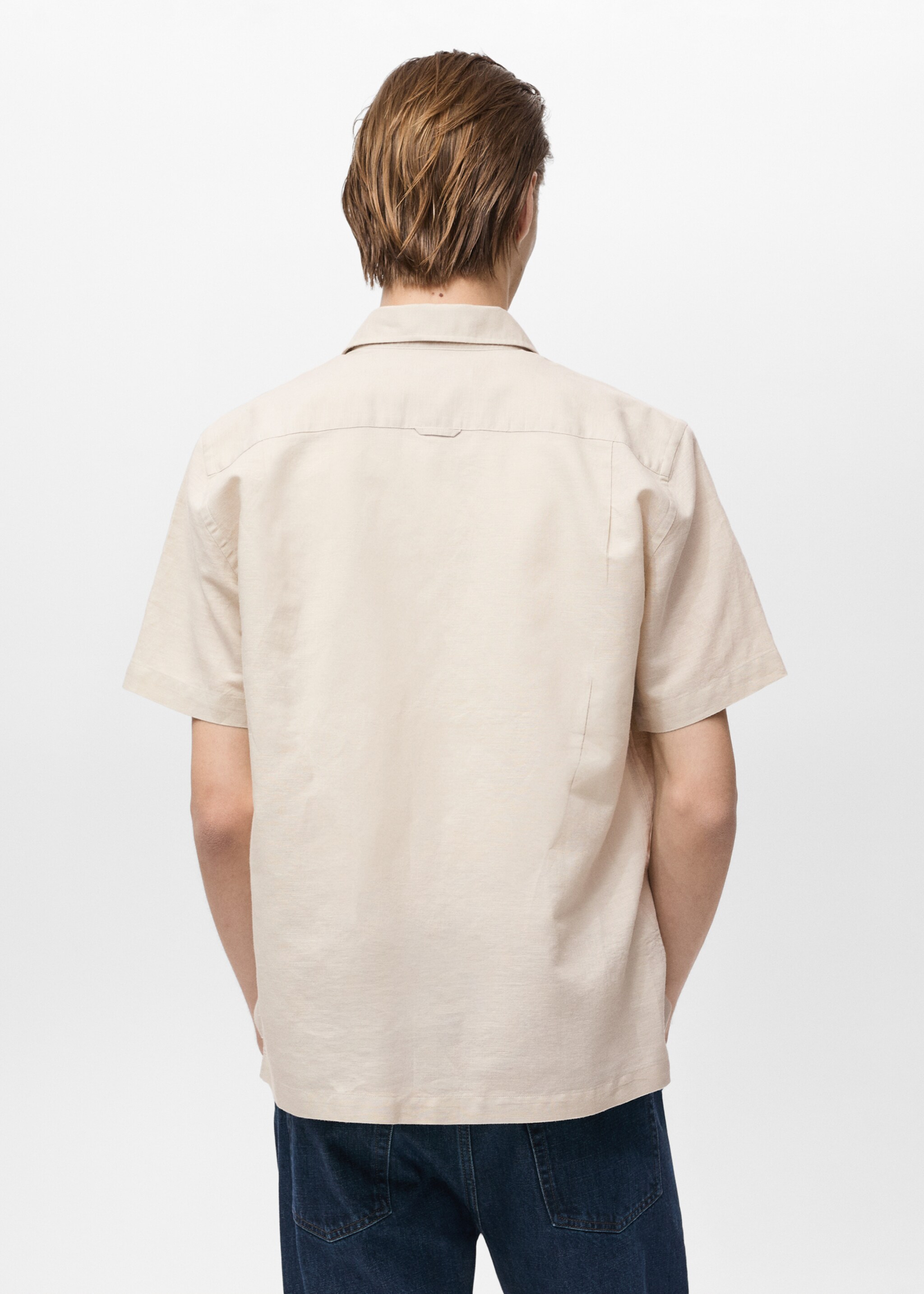 Short sleeve linen-blend shirt - Reverse of the article, Sand. Ref: 87087889-00.