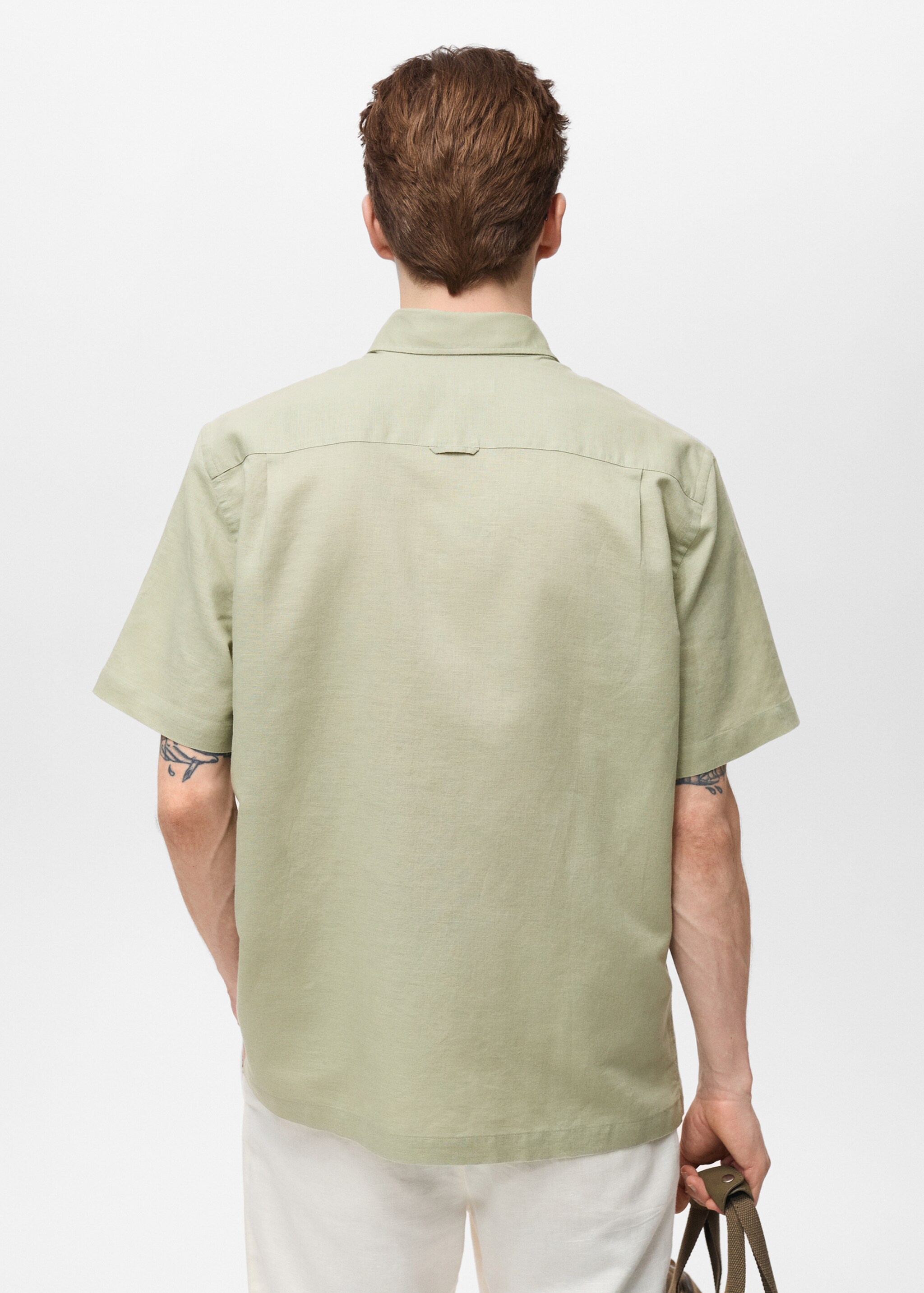 Kurzärmliges Leinenhemd - Rückseite des Artikels, Pastellgrün. Ref: 87087889-00.