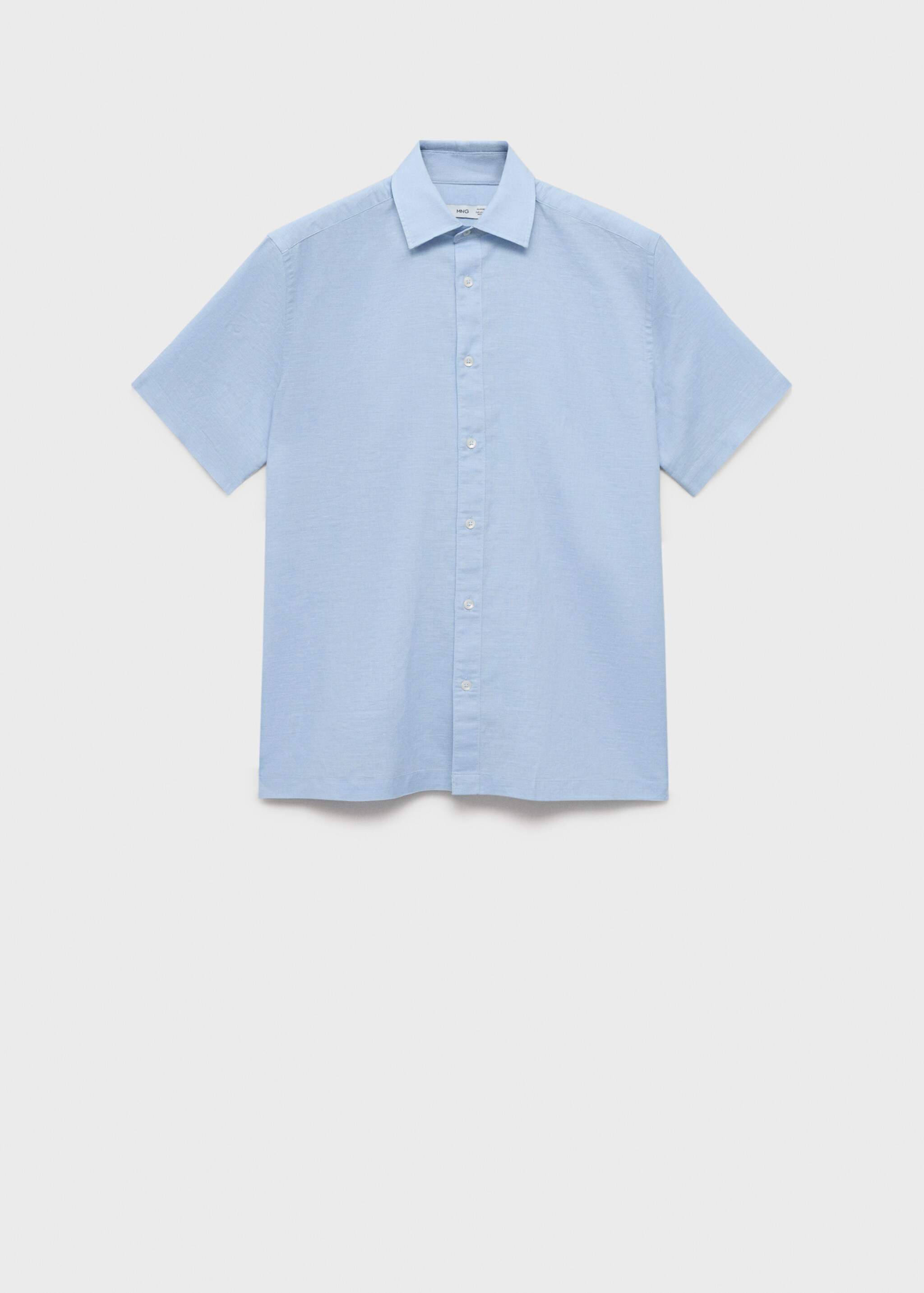 Short sleeve linen-blend shirt - Article without model, Blue. Ref: 87087889-00.