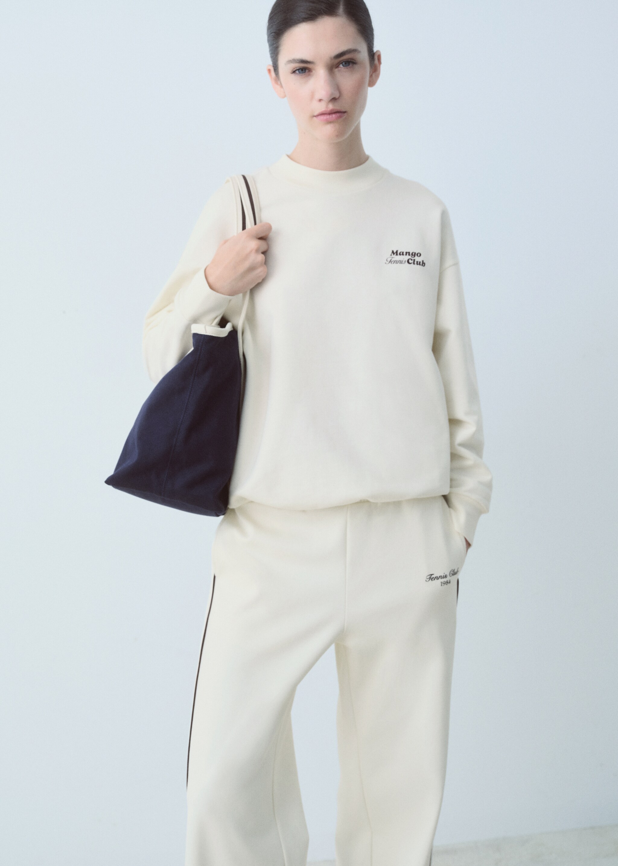 Sweat-shirt coton message imprimé - Plan moyen, Écru. Ref: 87087903-00.