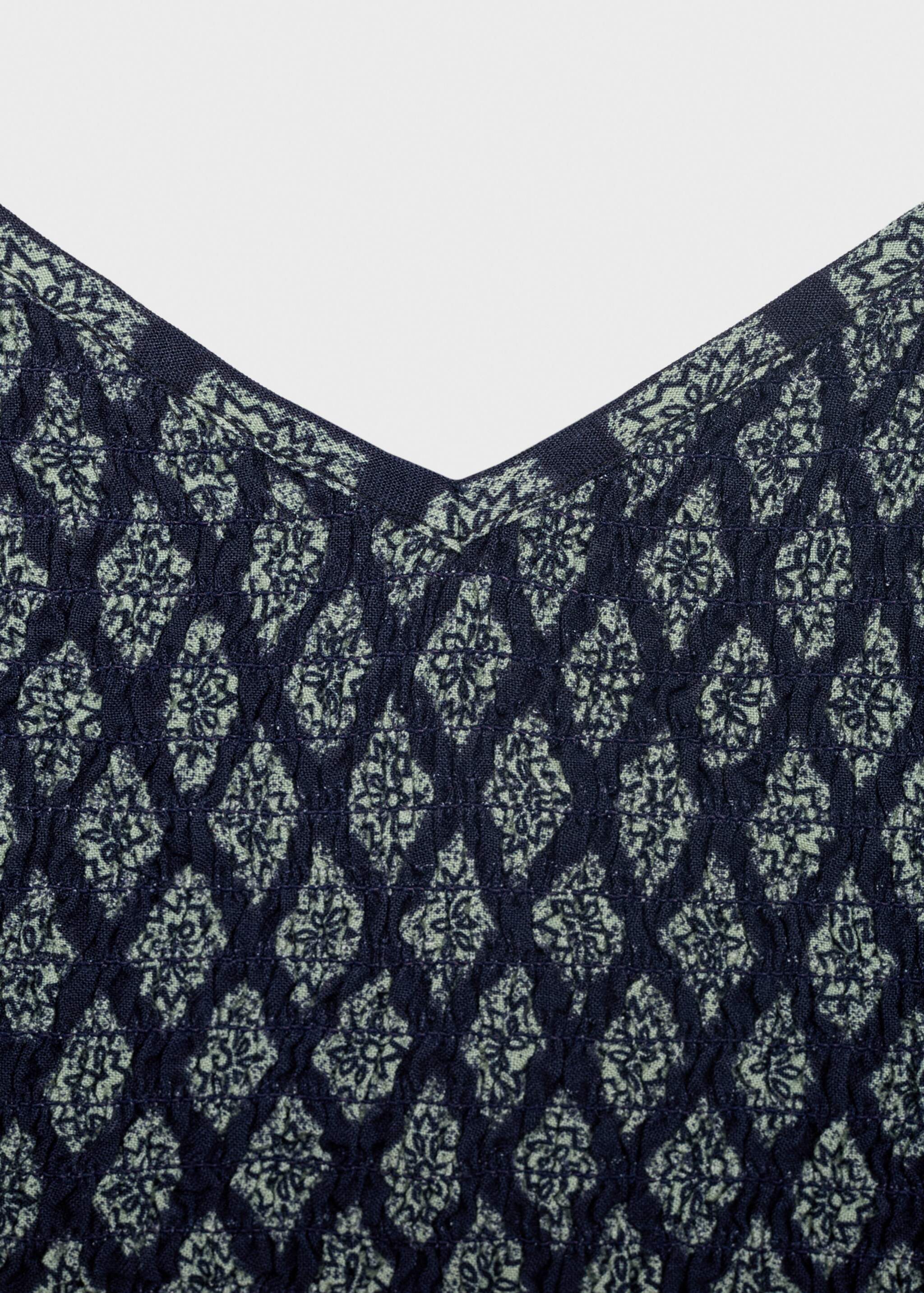 Ruffle printed top - Details of the article 8, Navy. Ref: 87088264-00.