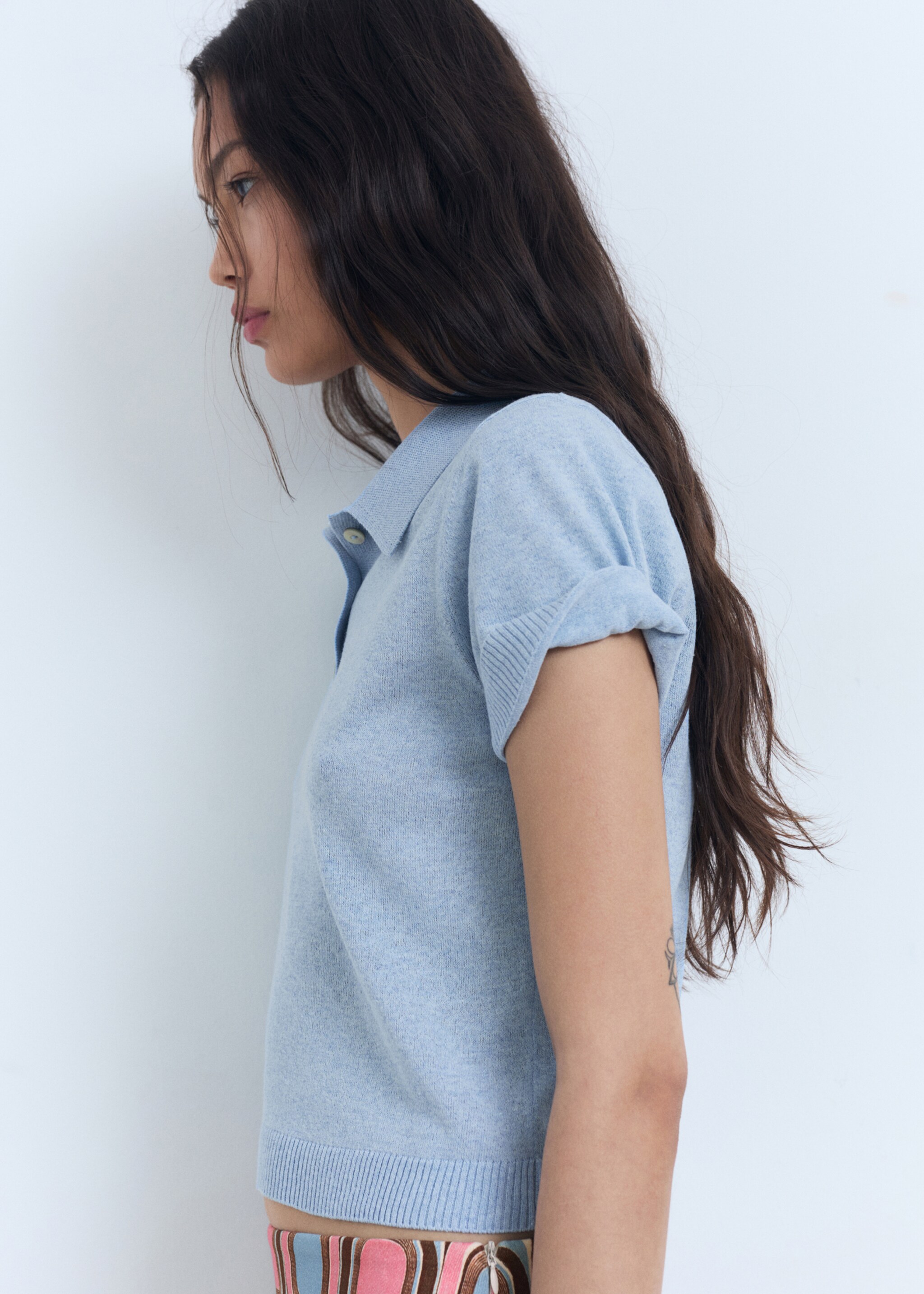 Knitted polo-neck sweater - Details of the article 1, Blue. Ref: 87088649-00.