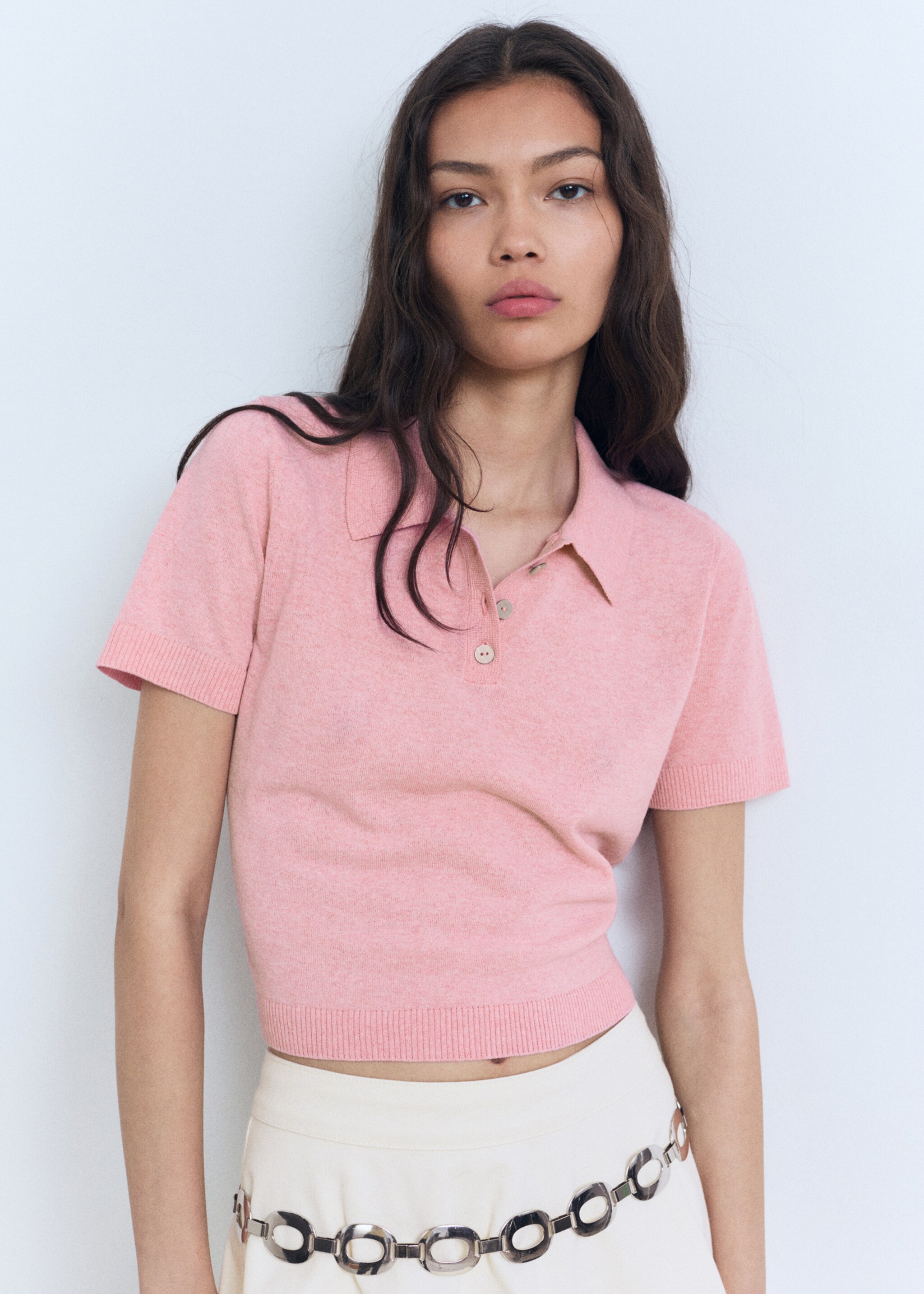 Knitted polo-neck sweater - Medium plane, Pastel Pink. Ref: 87088649-00.