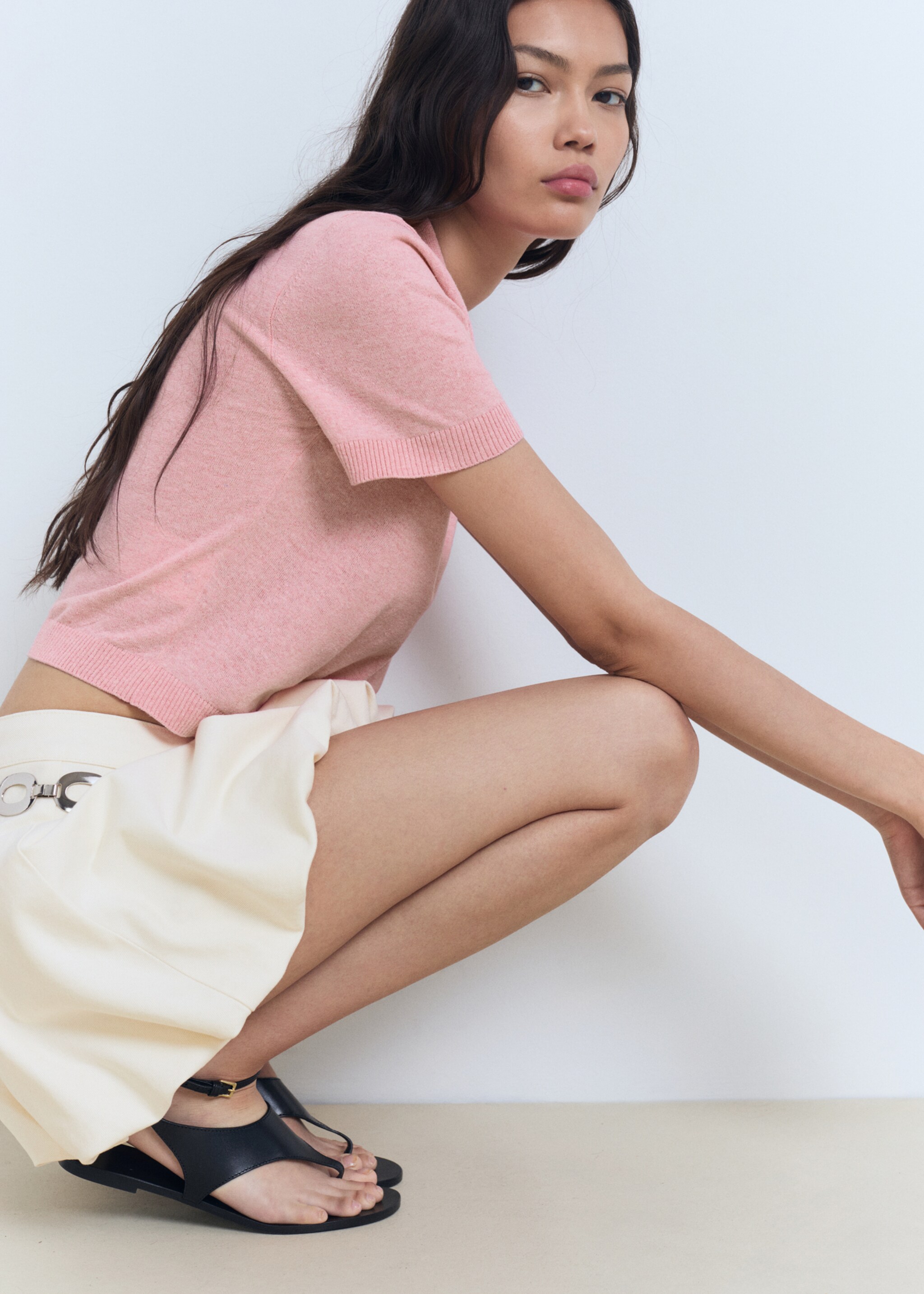 Knitted polo-neck sweater - Details of the article 2, Pastel Pink. Ref: 87088649-00.