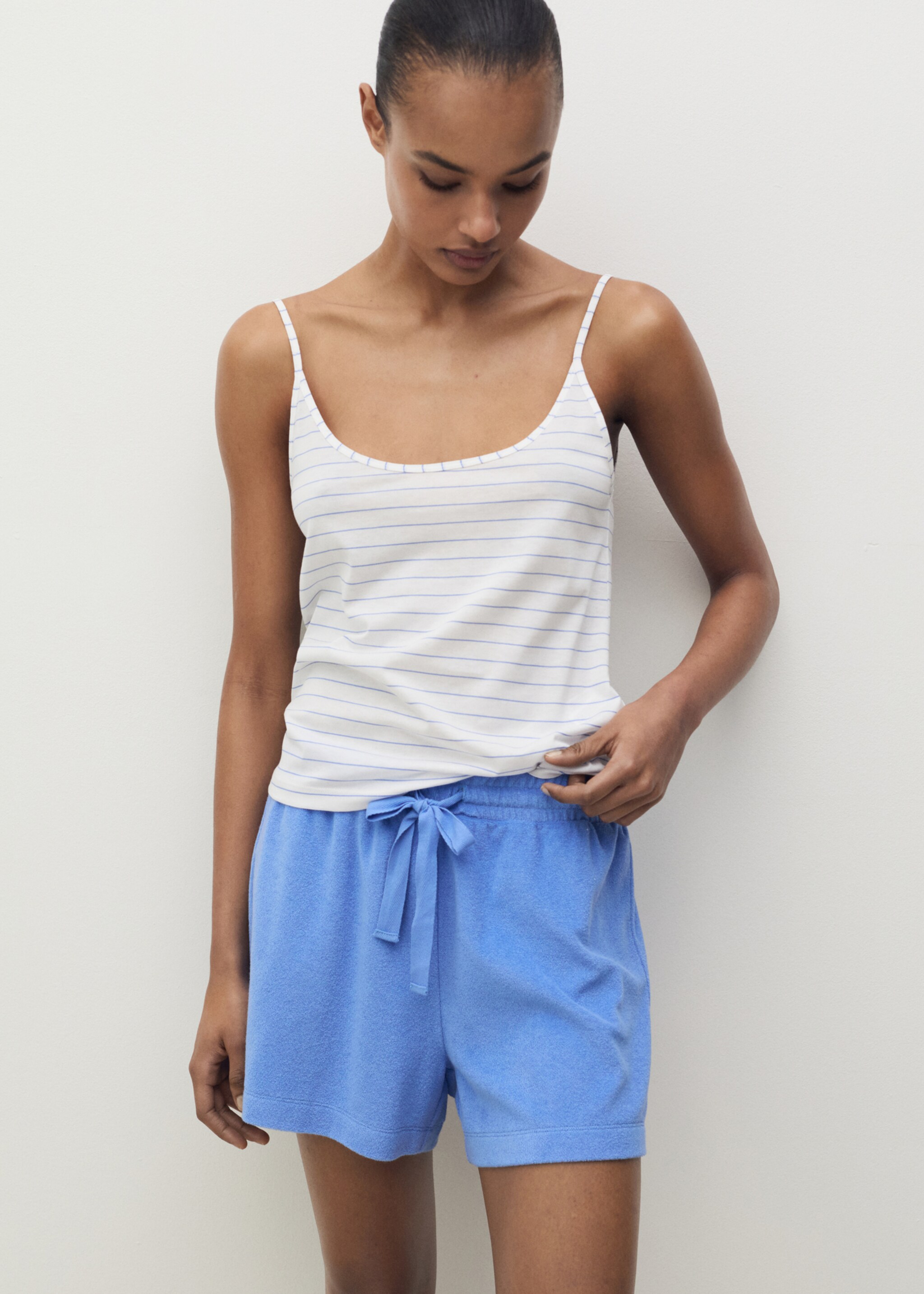 Haut de pyjama en coton à rayures - Plan moyen, Blanc. Ref: 87088650-00.