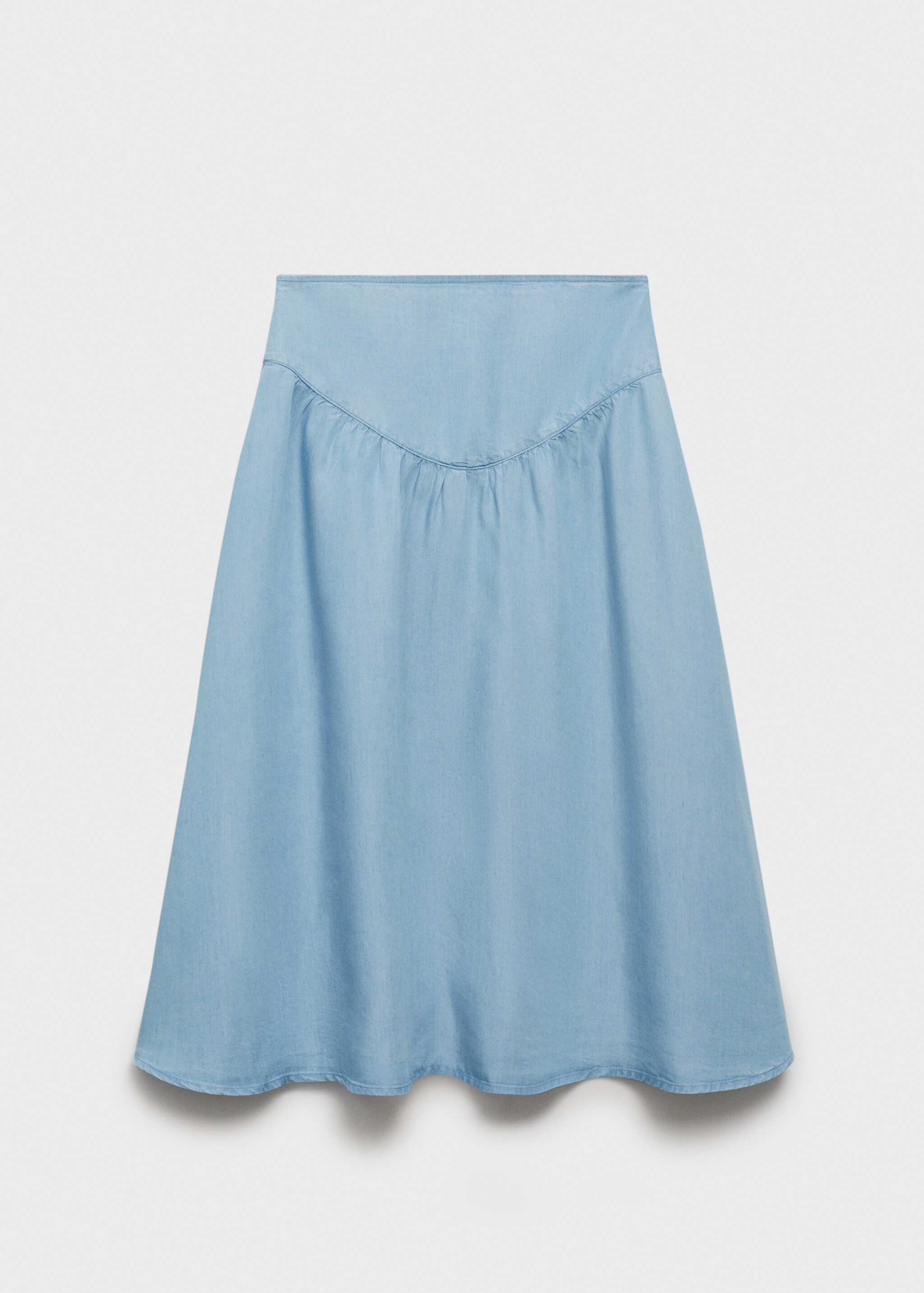Soft denim midi-skirt with gathered detail - Article without model, Medium Blue. Ref: 87088651-00.