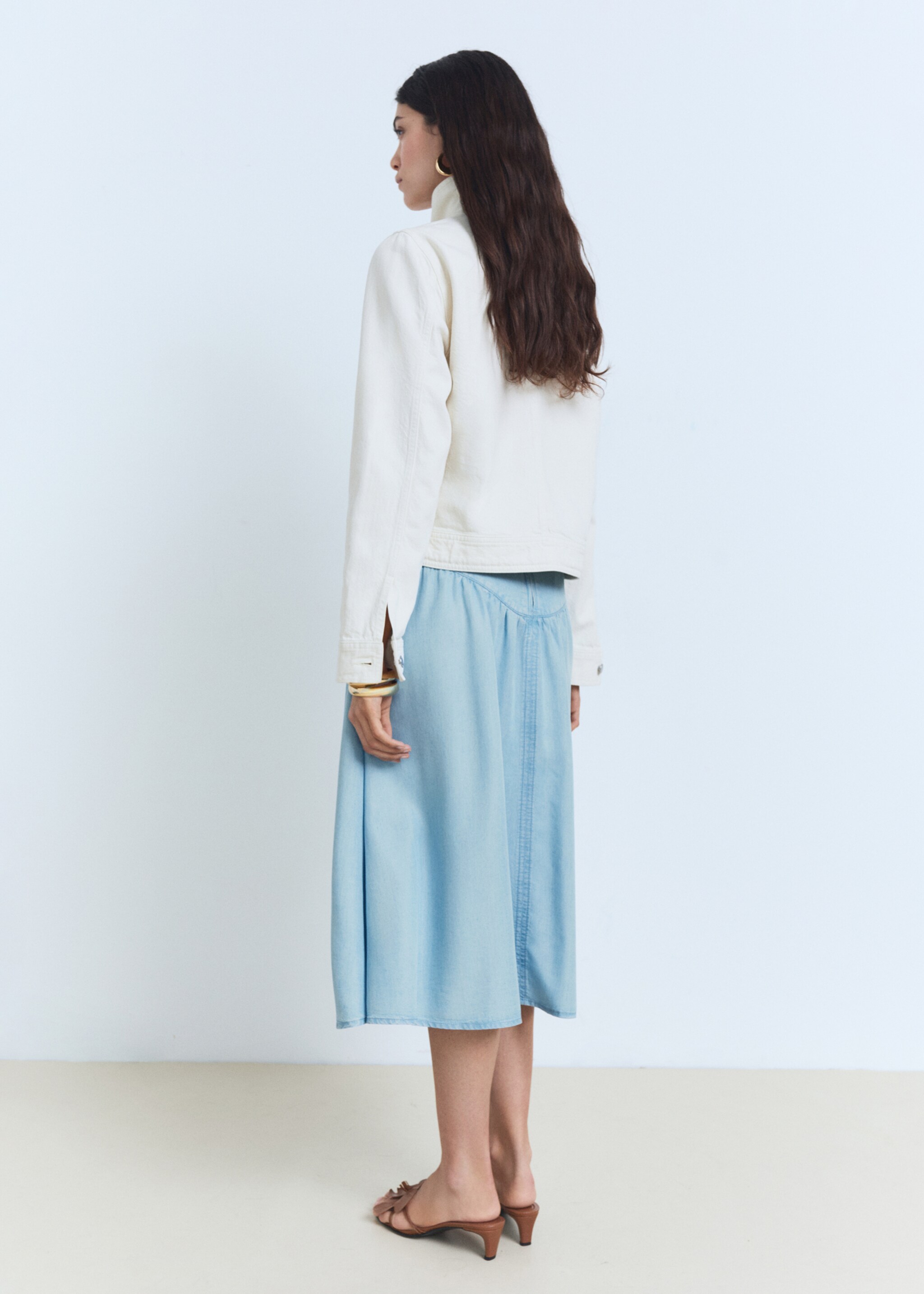Soft denim midi-skirt with gathered detail - Reverse of the article, Medium Blue. Ref: 87088651-00.