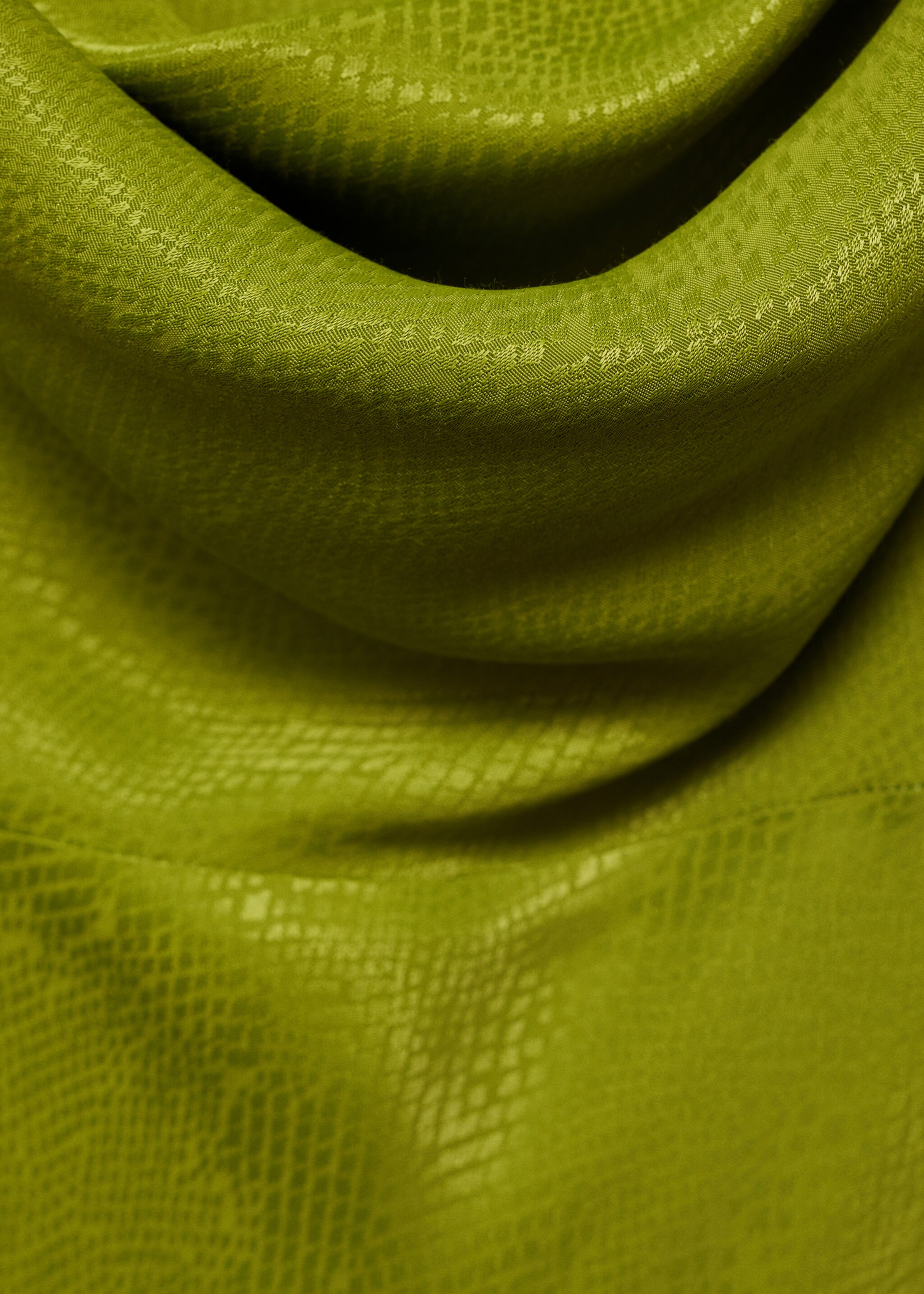 Textured dress with draped neckline - Details of the article 0, Green. Ref: 87088652-00.