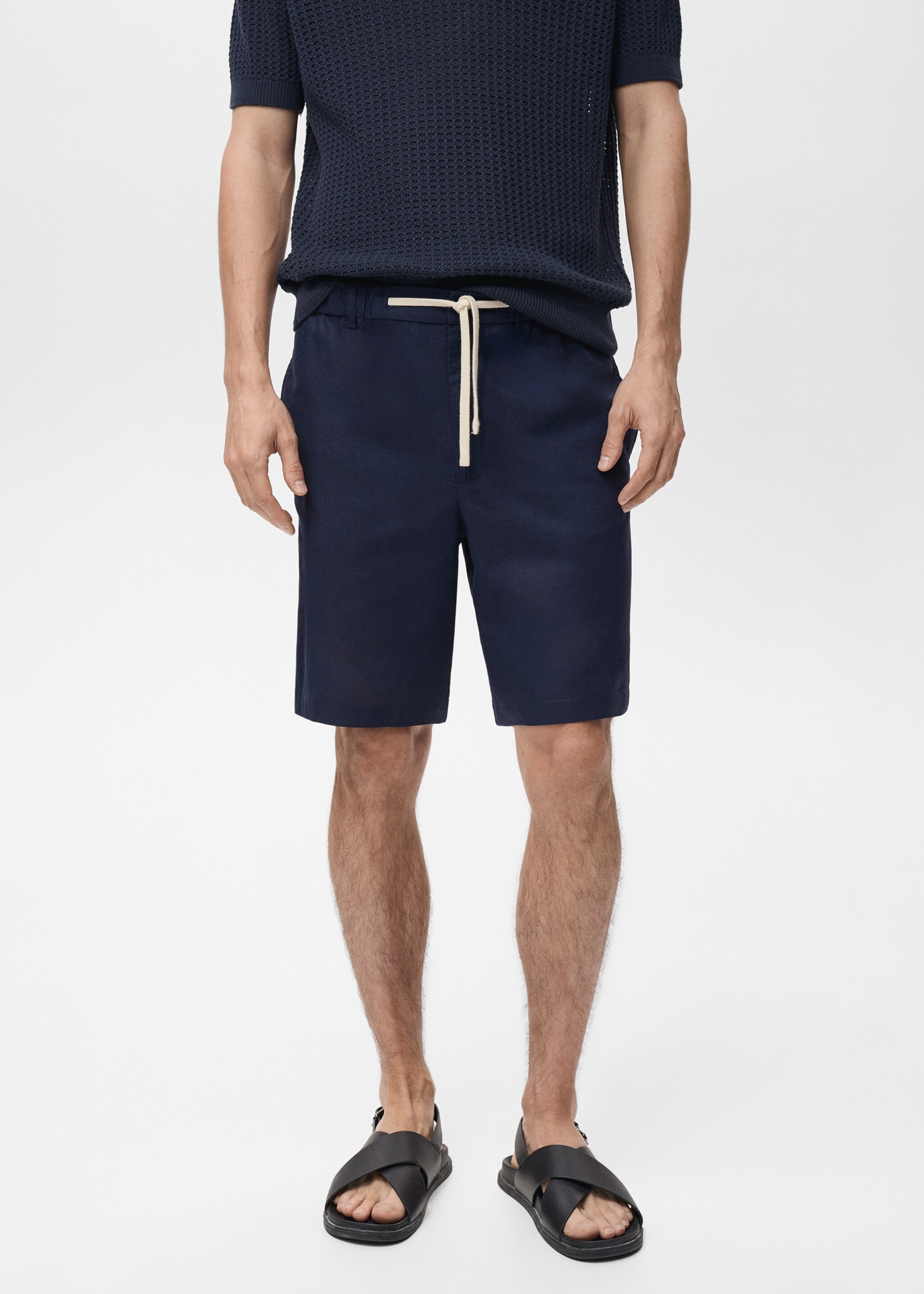Bermudashorts aus Baumwolle mit Leinen - Mittlere Ansicht, Petrolblau. Ref: 87089204-00.