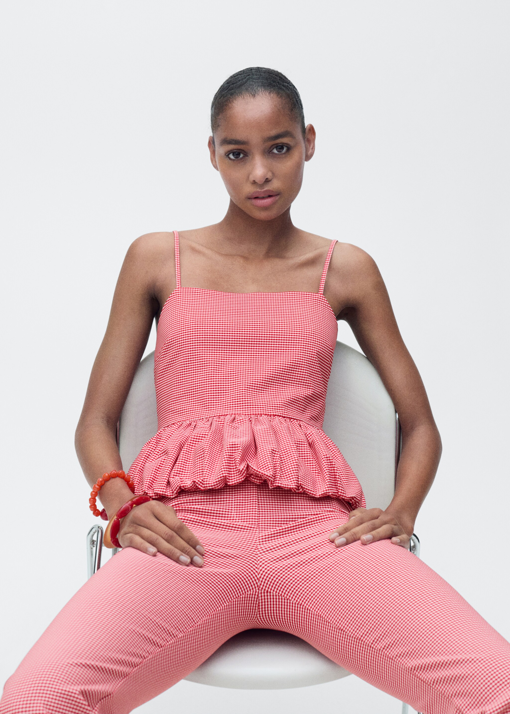 Top cuadros vichy - Plano medio, Rojo. Ref: 87089208-00.