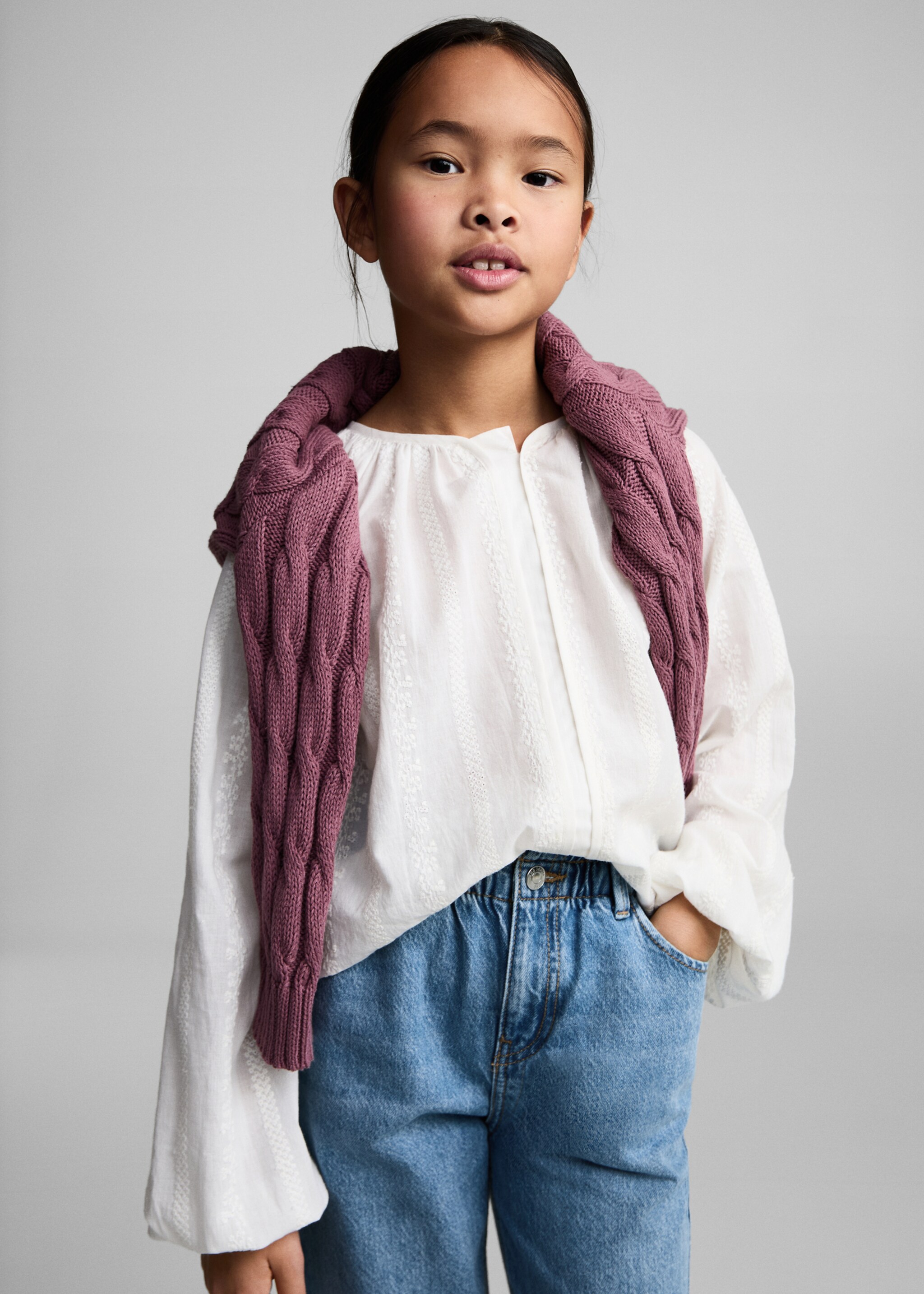 Džíny paperbag - Náhled ve středové rovině, Středně modrá. Ref: 87090413-00.