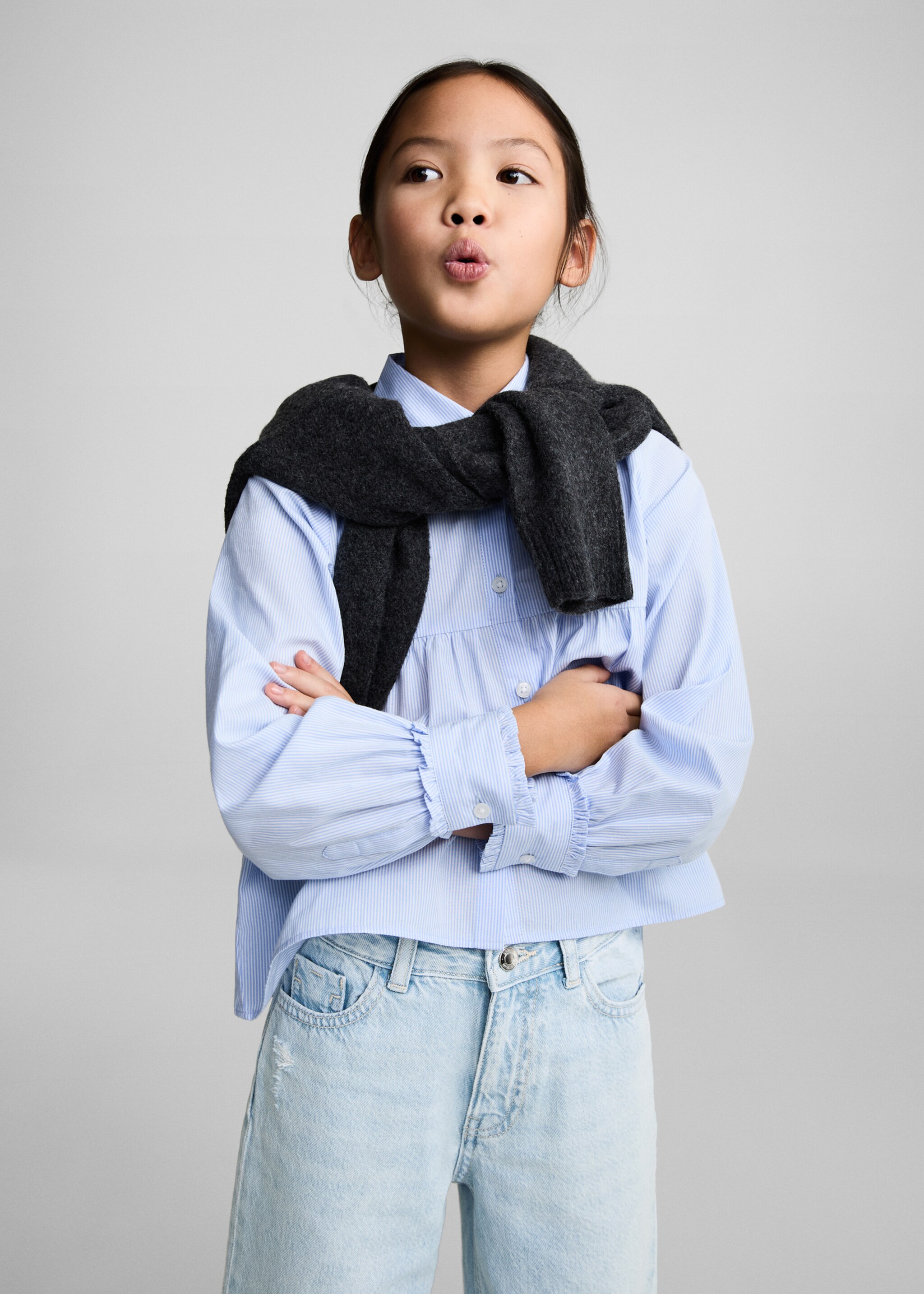 Frayed hem culotte jeans - Medium plane, Light Blue. Ref: 87090414-00.