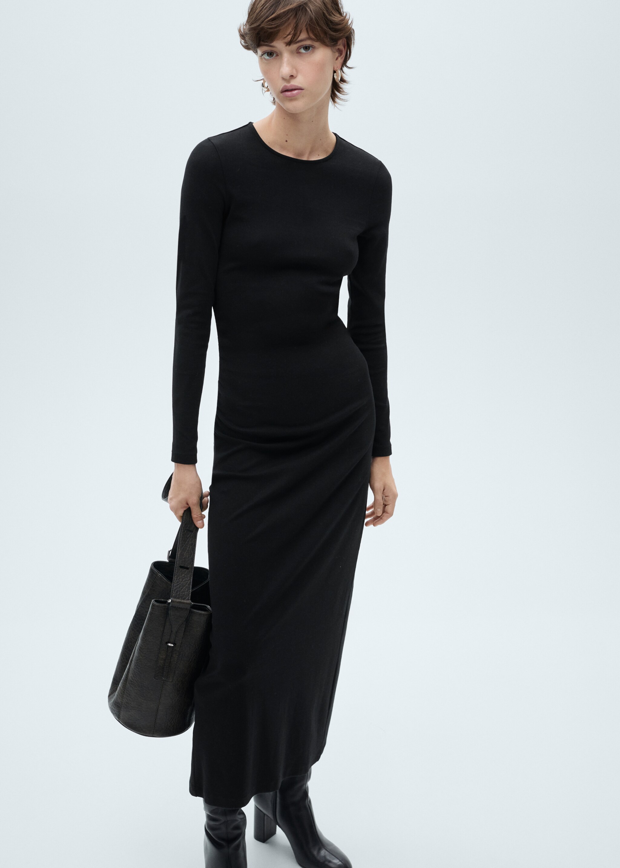 Knit midi dress - Medium plane, Black. Ref: 87090417-00.