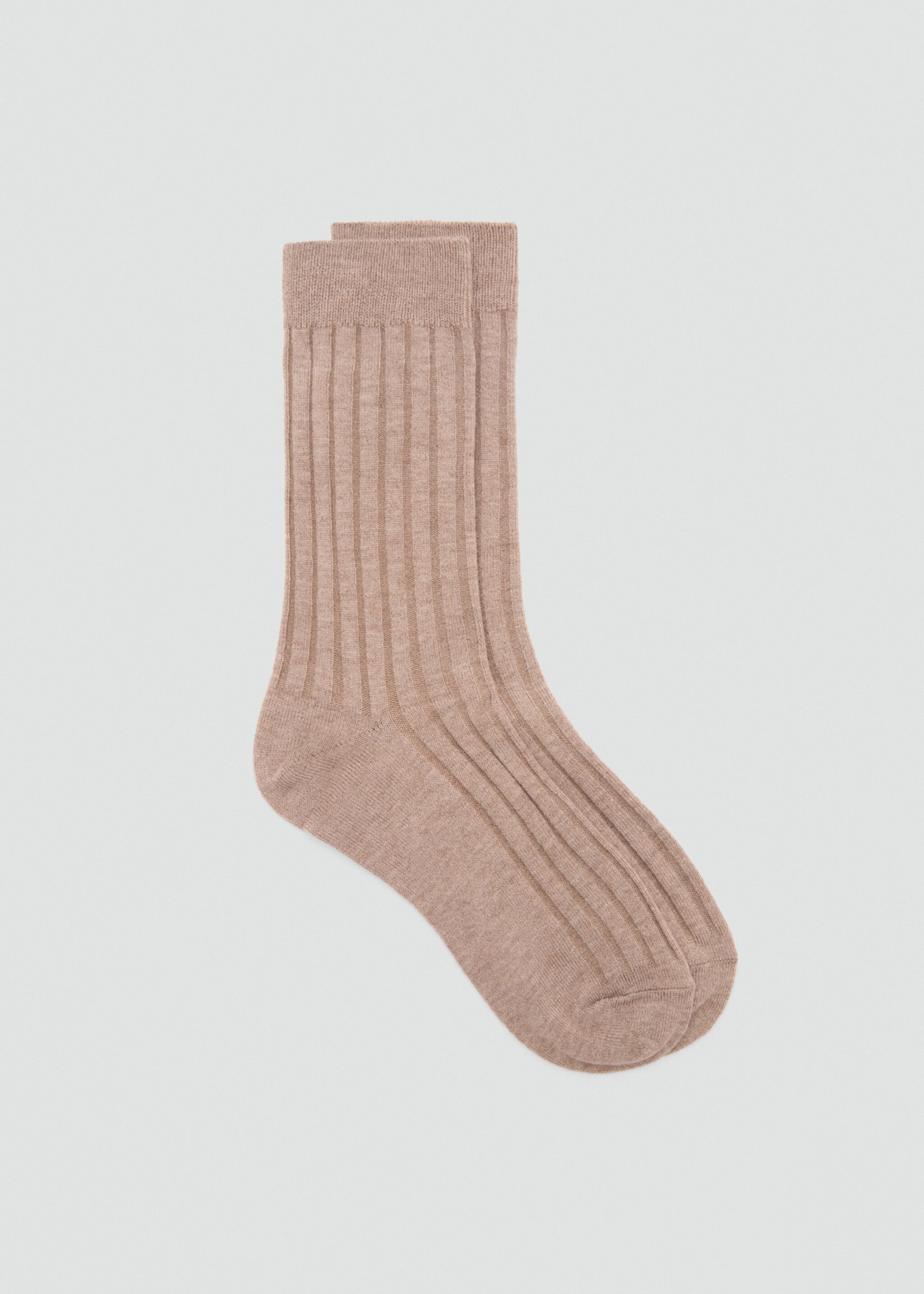 Ribbed wool blend socks - Article without model, Medium Brown. Ref: 87090420-00.