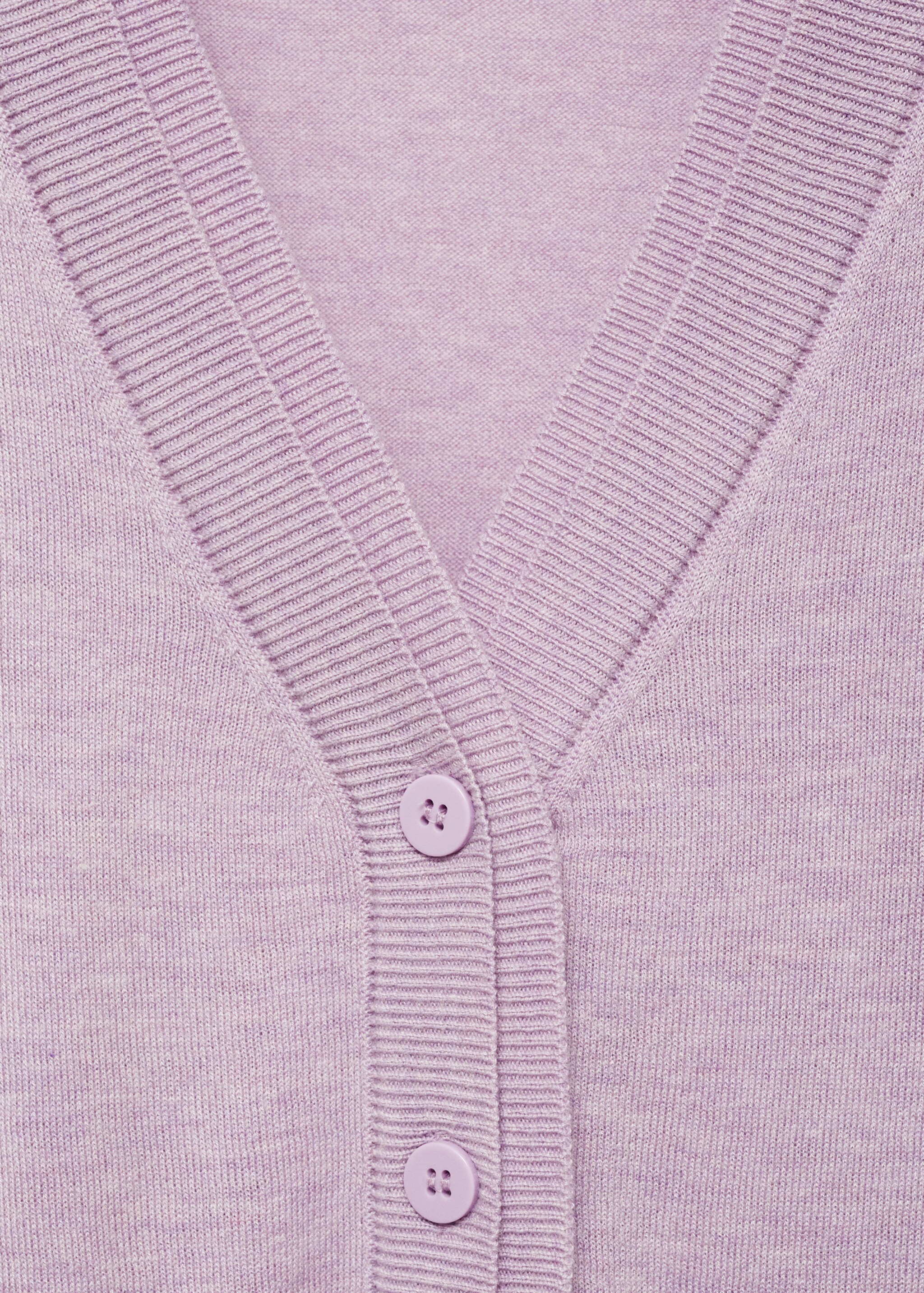 V-neck knitted cardigan - Details of the article 8, Light/Pastel Purple. Ref: 87090432-00.