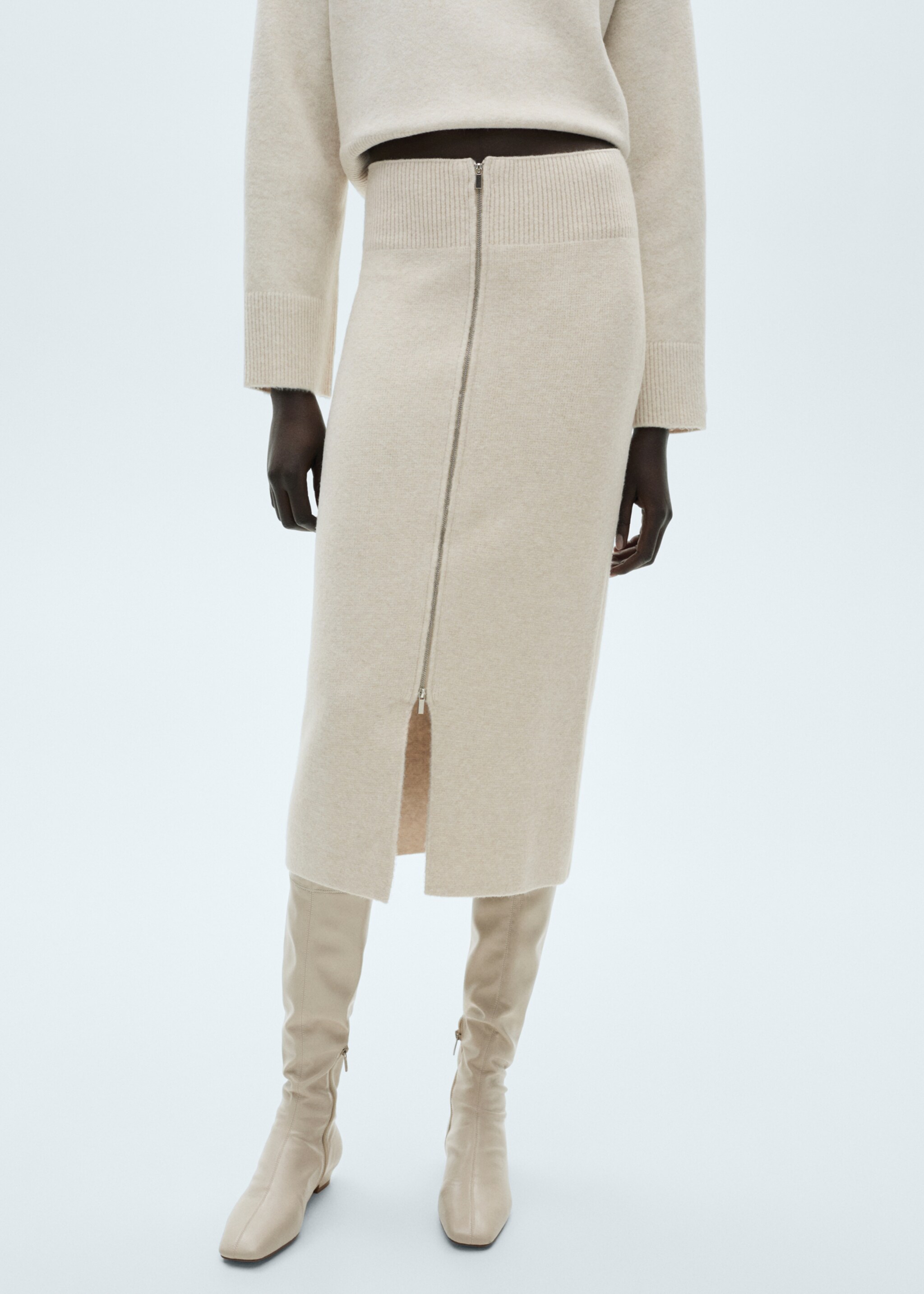 Gebreide blazer met geometrische print - Middenvlak, Zand. Ref: 87090435-00.