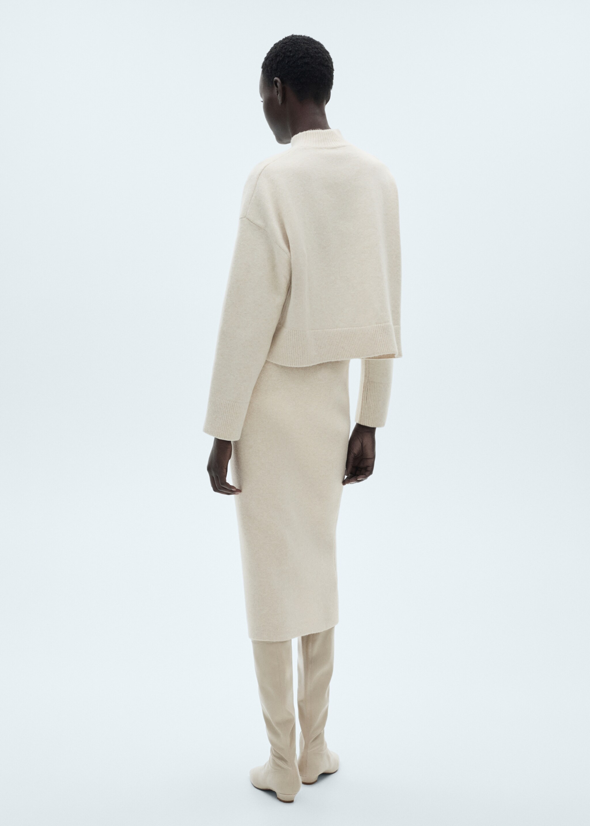 Gebreide blazer met geometrische print - Achterkant van het artikel, Zand. Ref: 87090435-00.