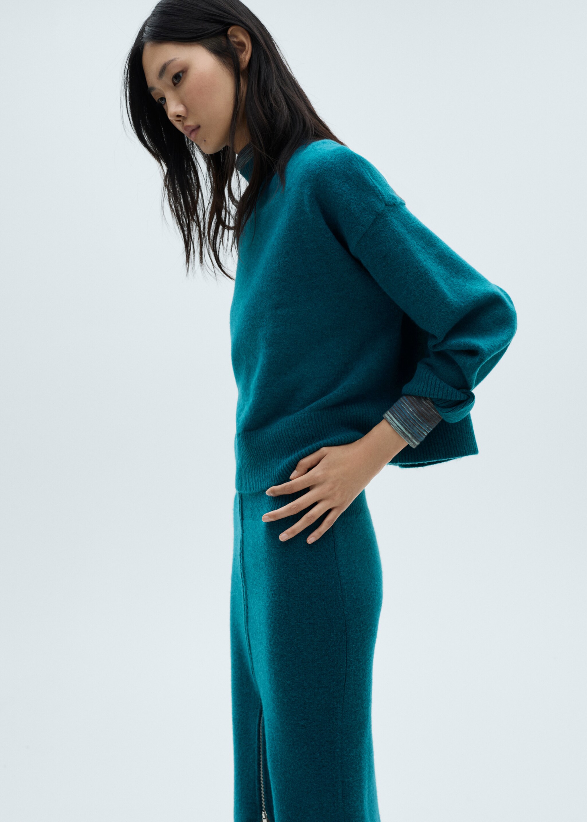 Jupe midi maille fermeture Éclair - Détail de l'article 1, Vert. Ref: 87090435-00.