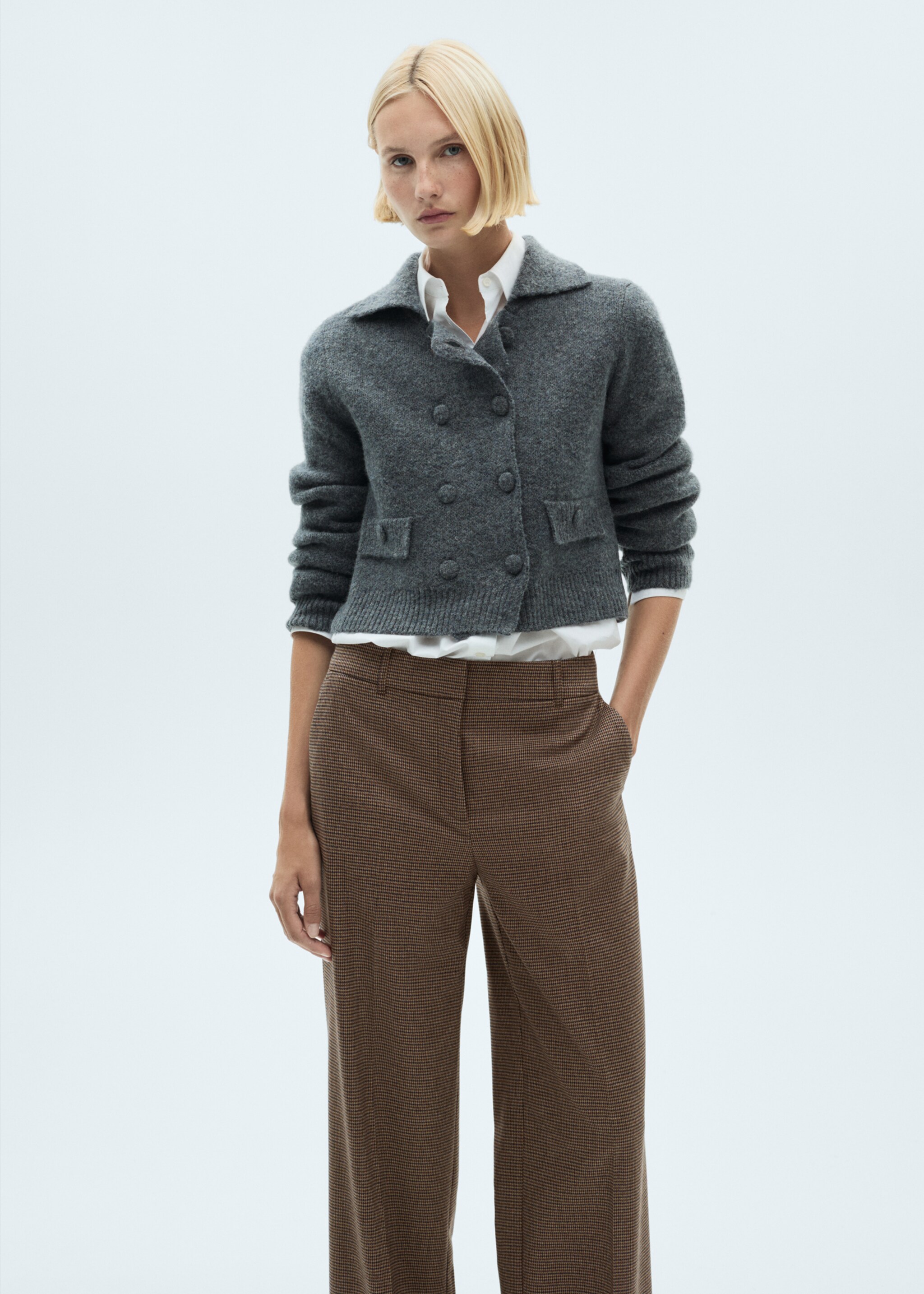 Mid-rise wide leg trousers - Details of the article 1, Blue. Ref: 87090444-00.