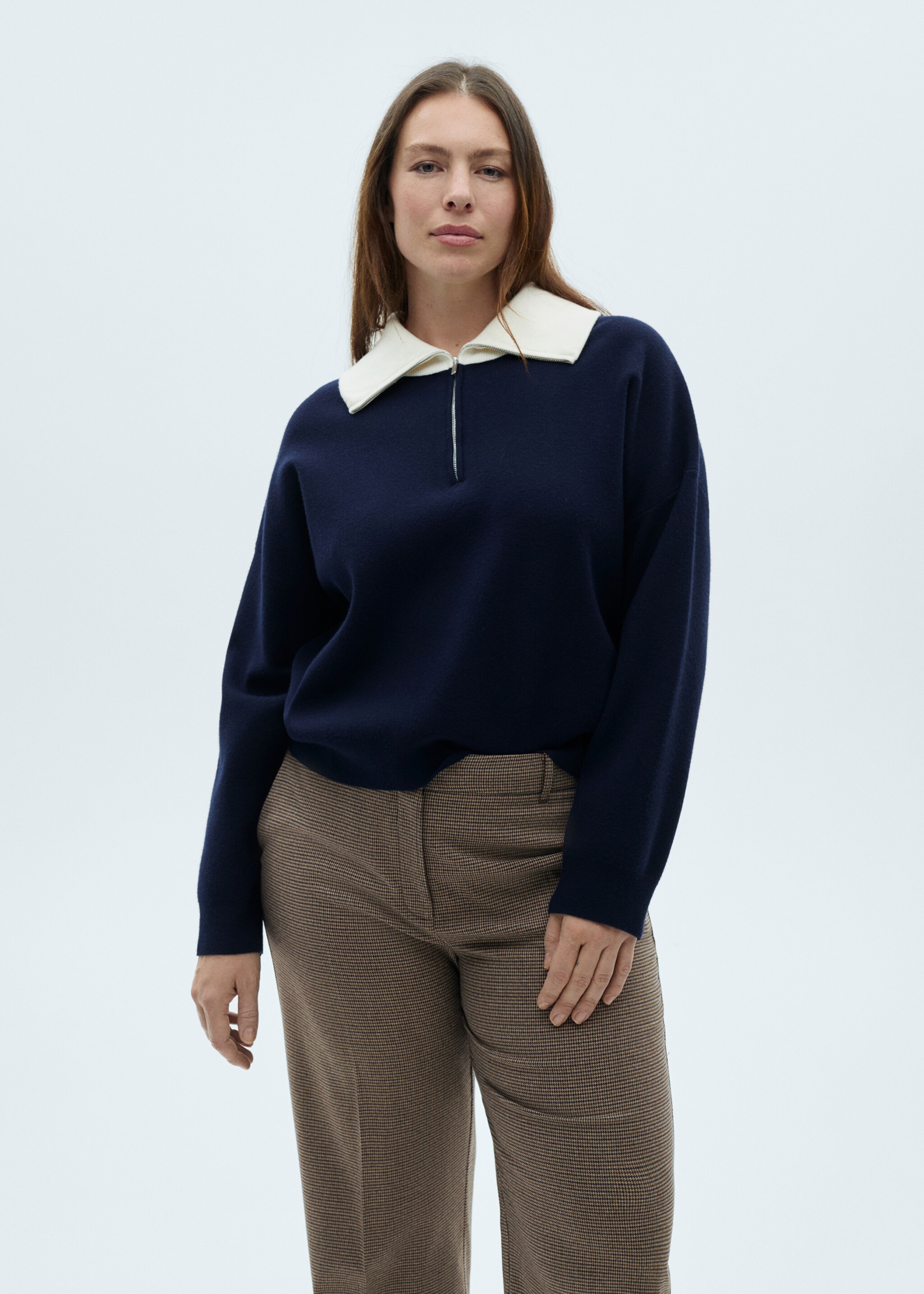 Mid-rise wide leg trousers - Details of the article 5, Blue. Ref: 87090444-00.