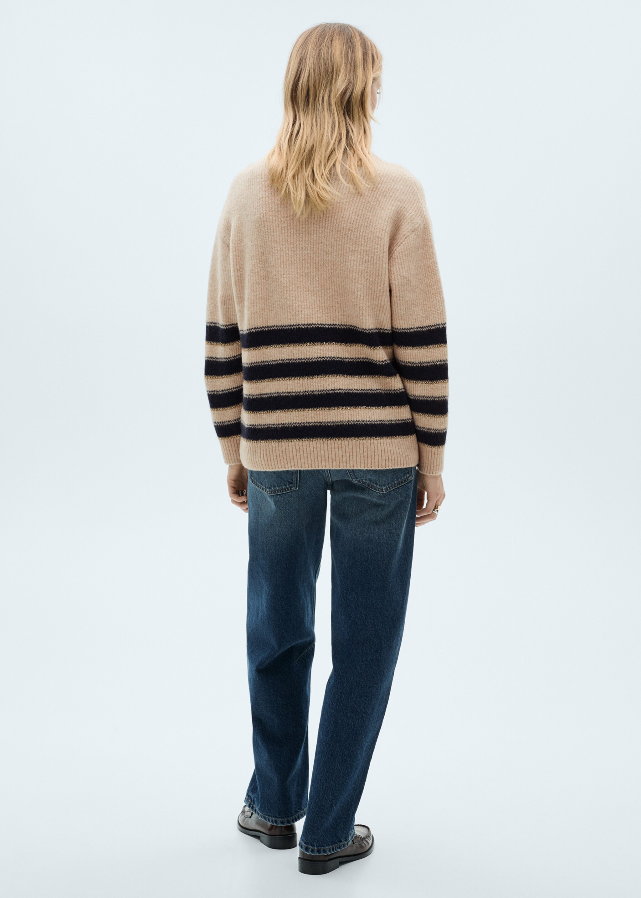 Striped sweater with perkins neck - Reverse of the article, Ecru. Ref: 87090450-00.