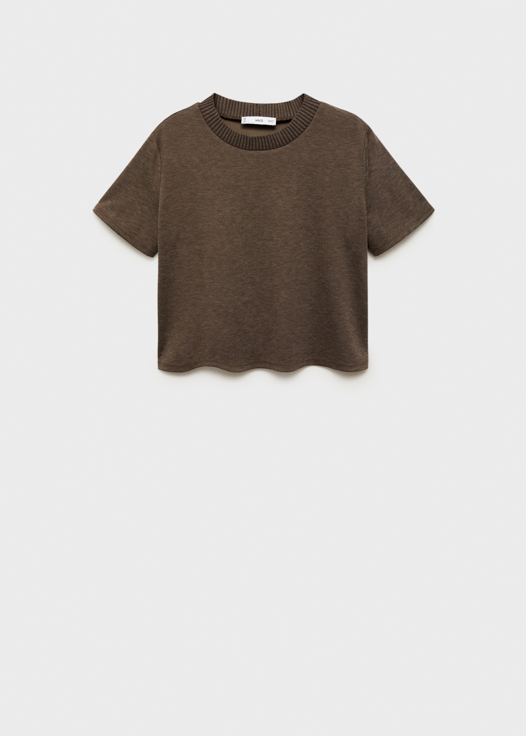 Short-sleeve knitted t-shirt - Article without model, Brown. Ref: 87090455-00.