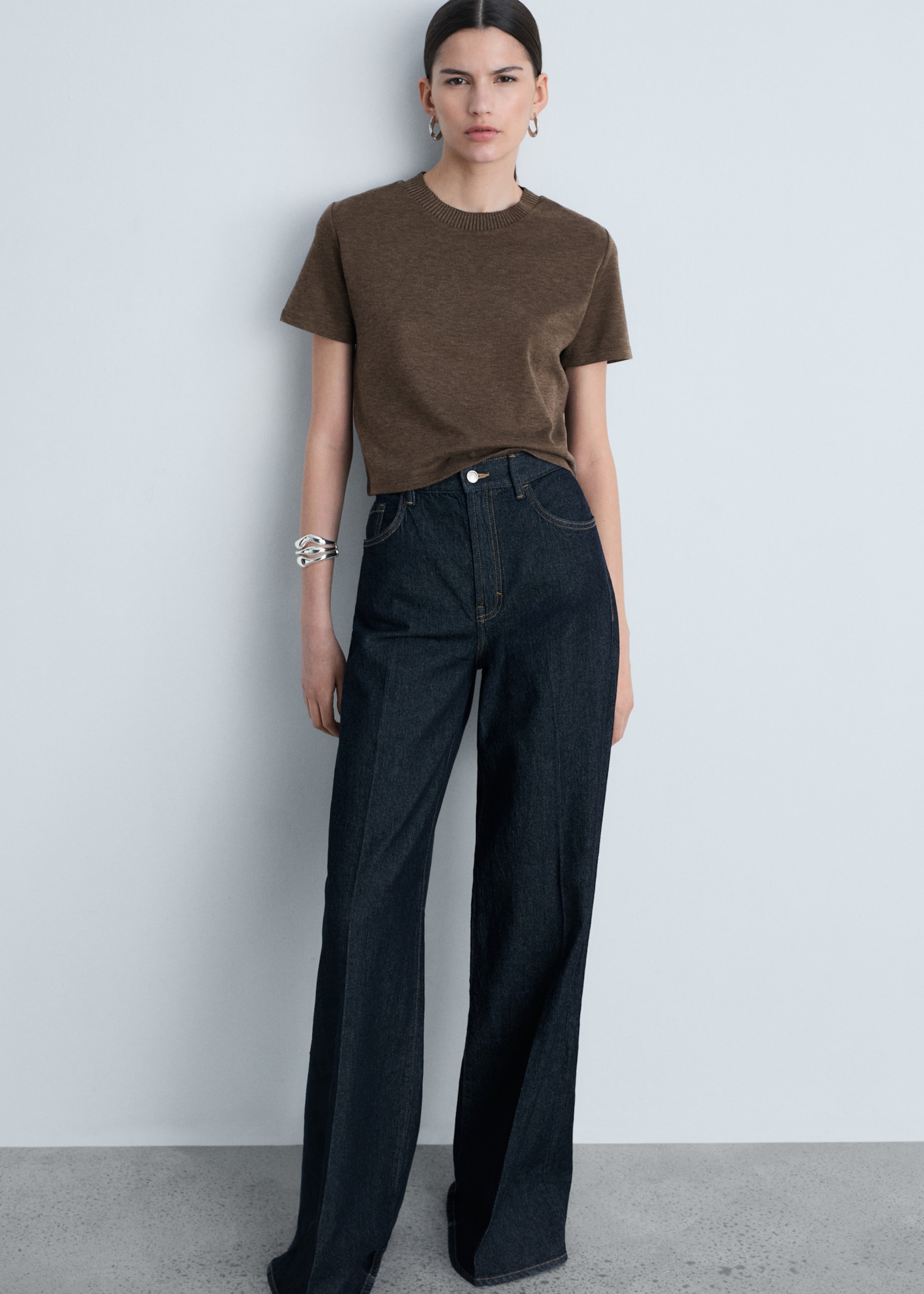 Short-sleeve knitted t-shirt - Details of the article 2, Brown. Ref: 87090455-00.