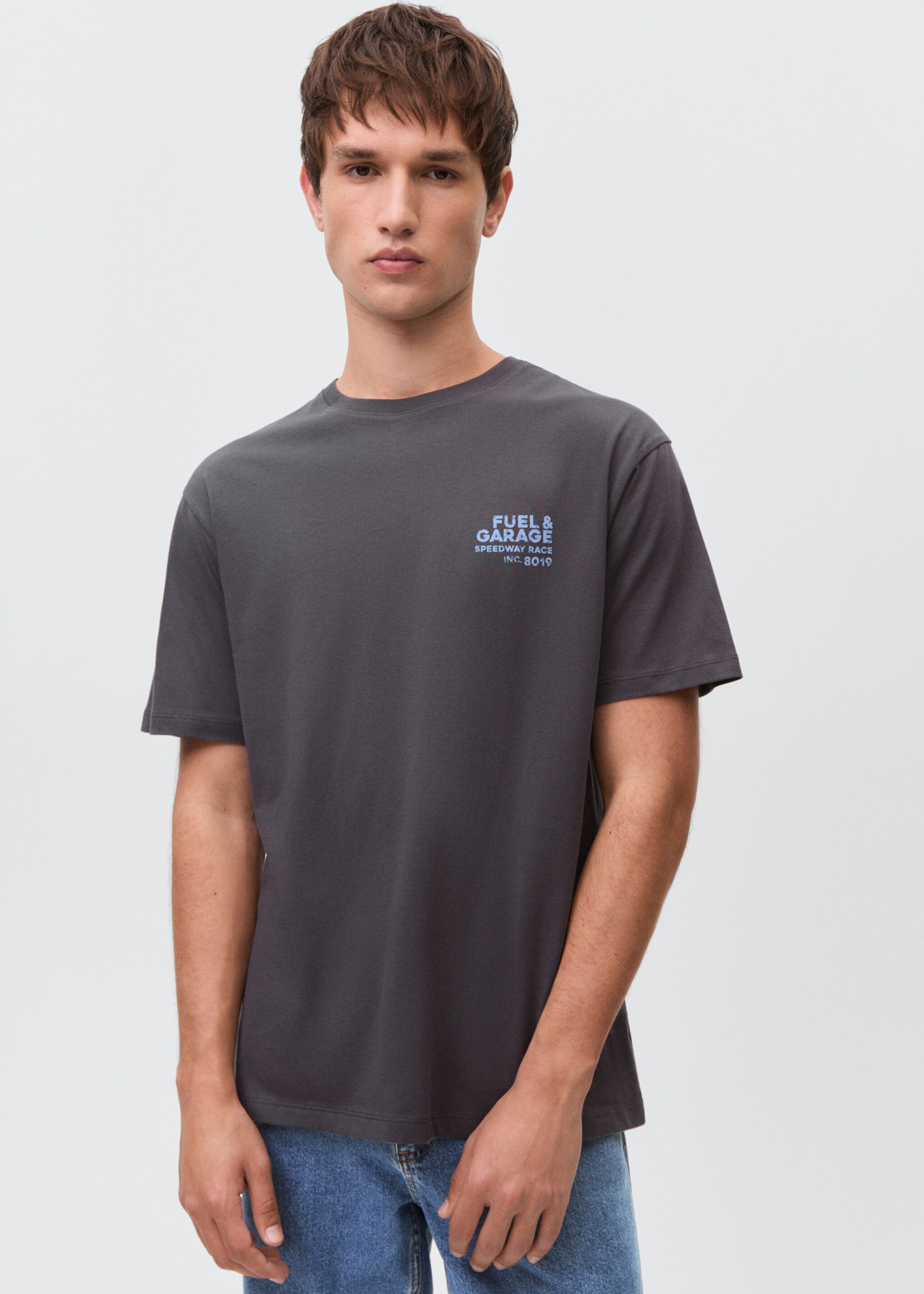 Printed cotton-blend t-shirt - Medium plane, Charcoal. Ref: 87090456-00.