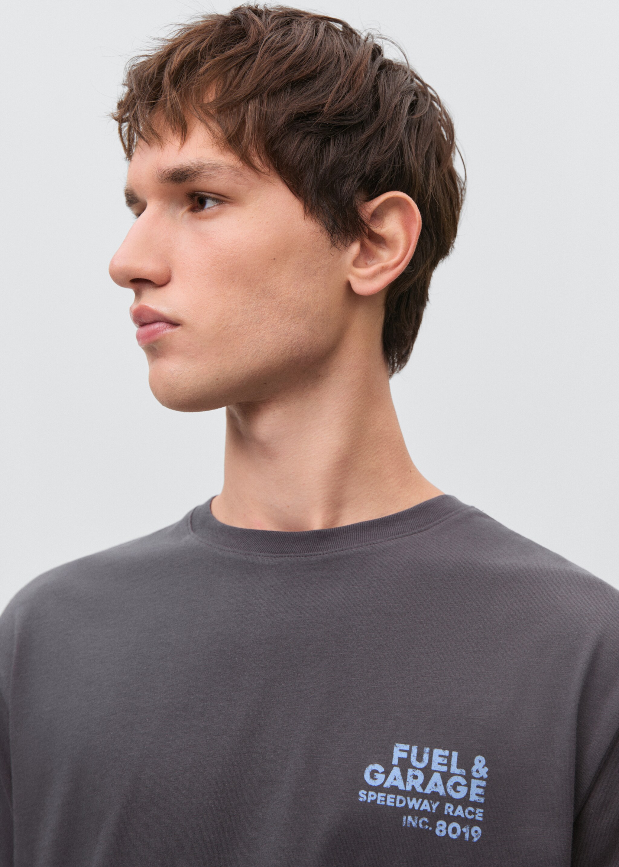 Printed cotton-blend t-shirt - Details of the article 1, Charcoal. Ref: 87090456-00.